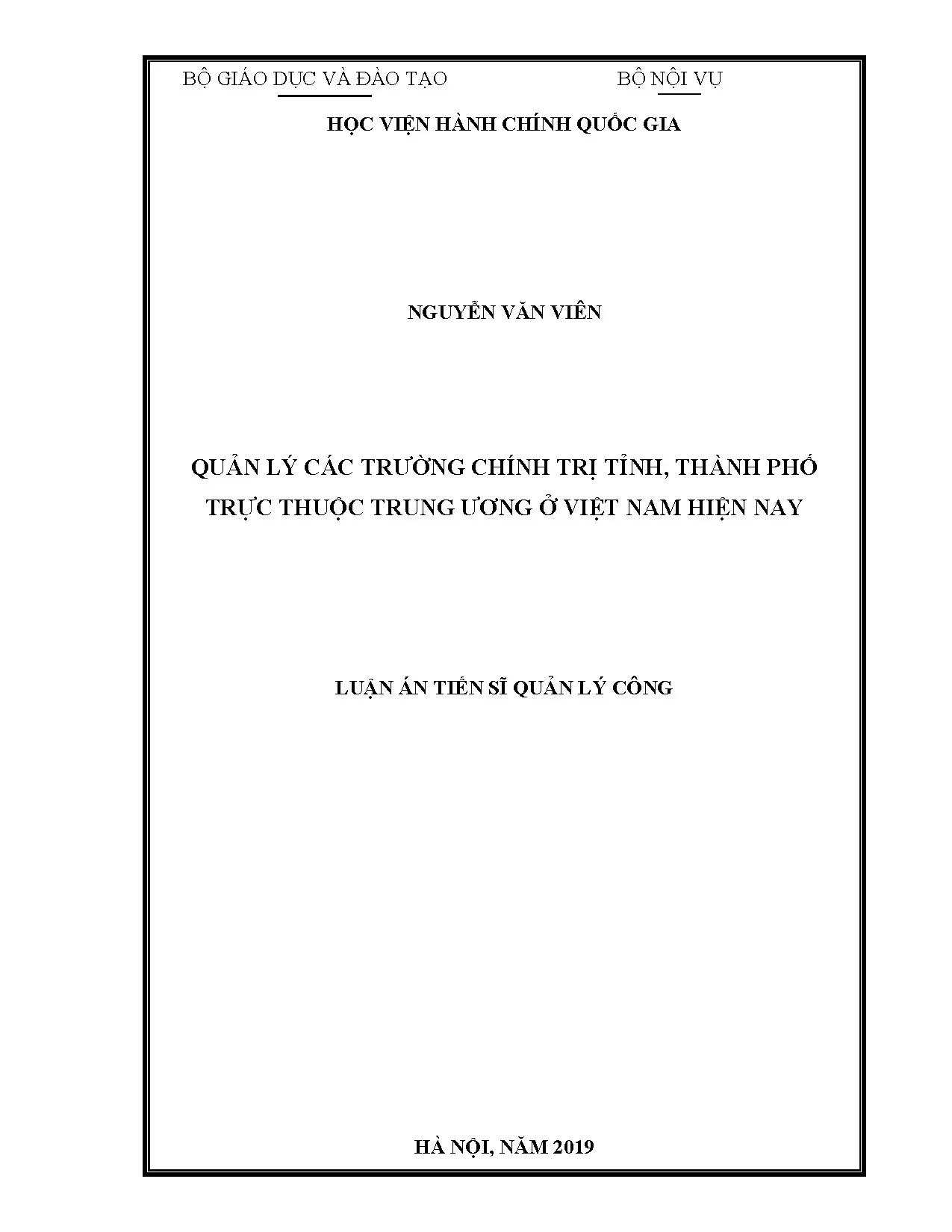 Luận án tiến sĩ: Quản lý trường chính trị tỉnh, TP ở Việt Nam