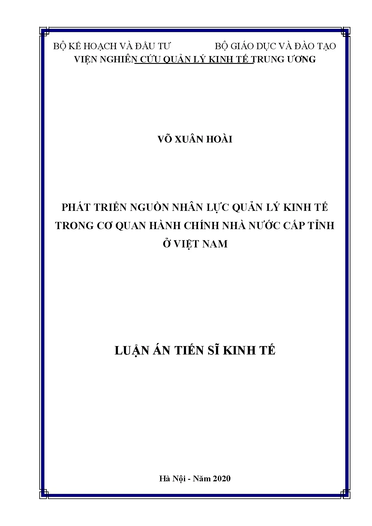 Luận án tiến sĩ kinh tế phát triển nguồn nhân lực quản lý ki
