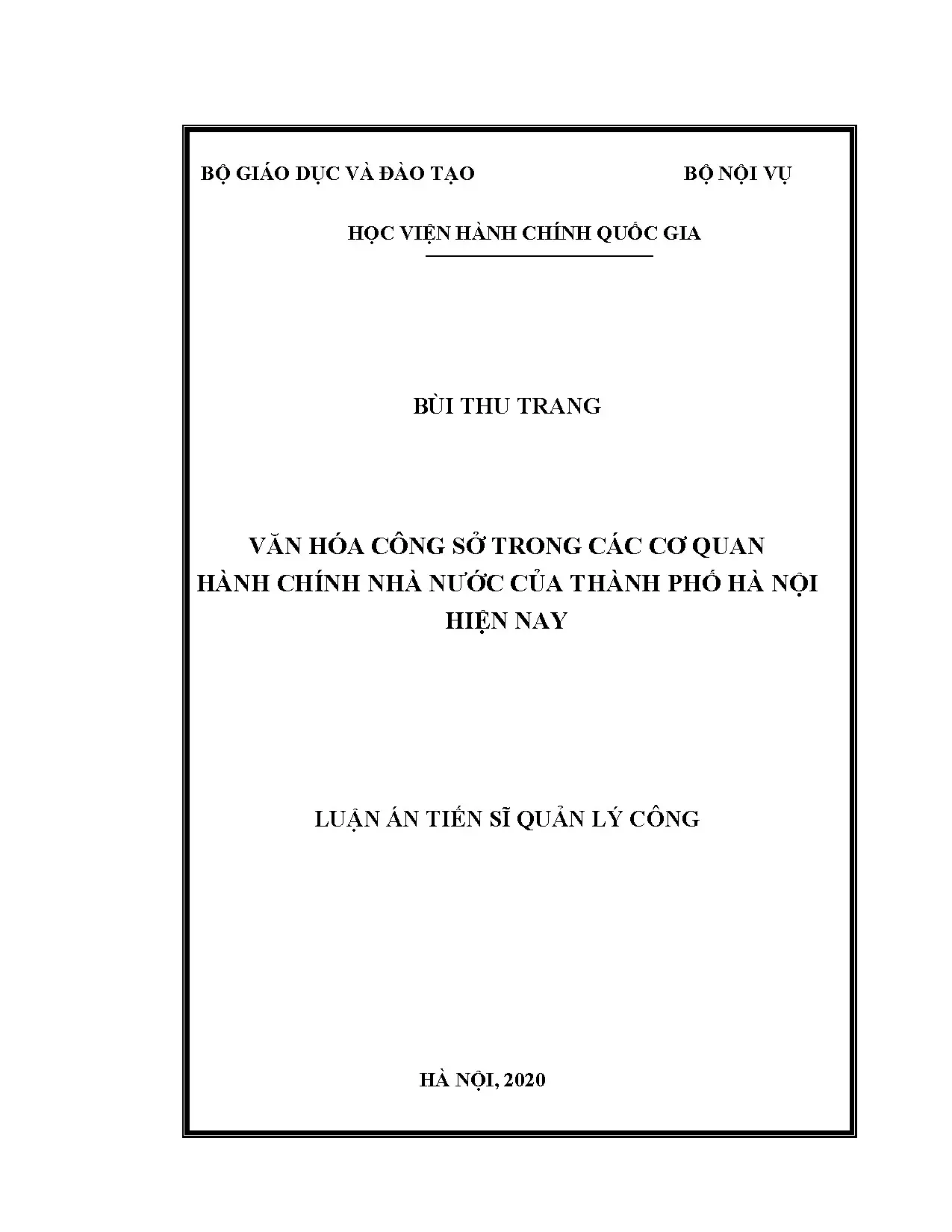 Luận án tiến sĩ văn hóa công sở trong các cơ quan hành chính