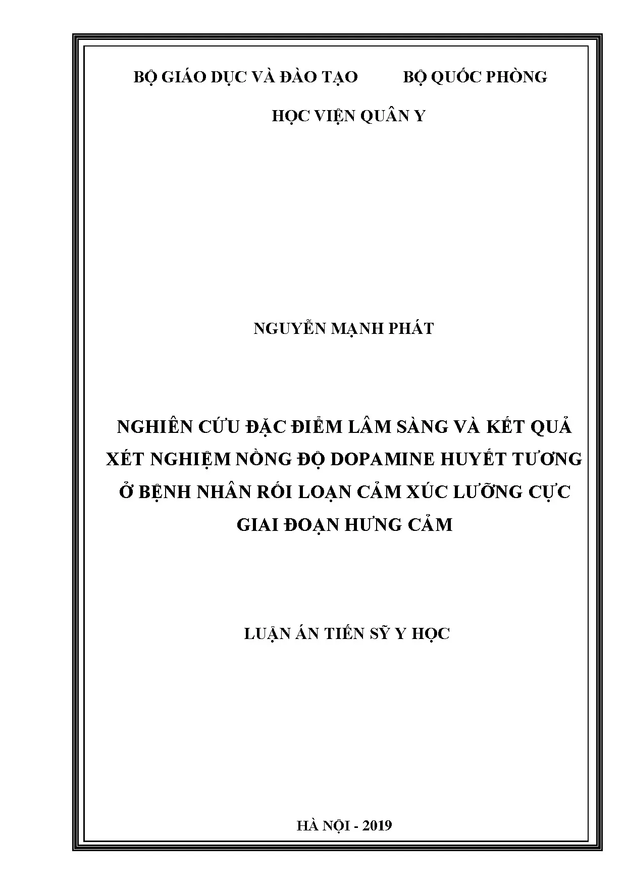 Đặc điểm lâm sàng & Dopamine ở bệnh nhân rối loạn lưỡng cực hưng cảm
