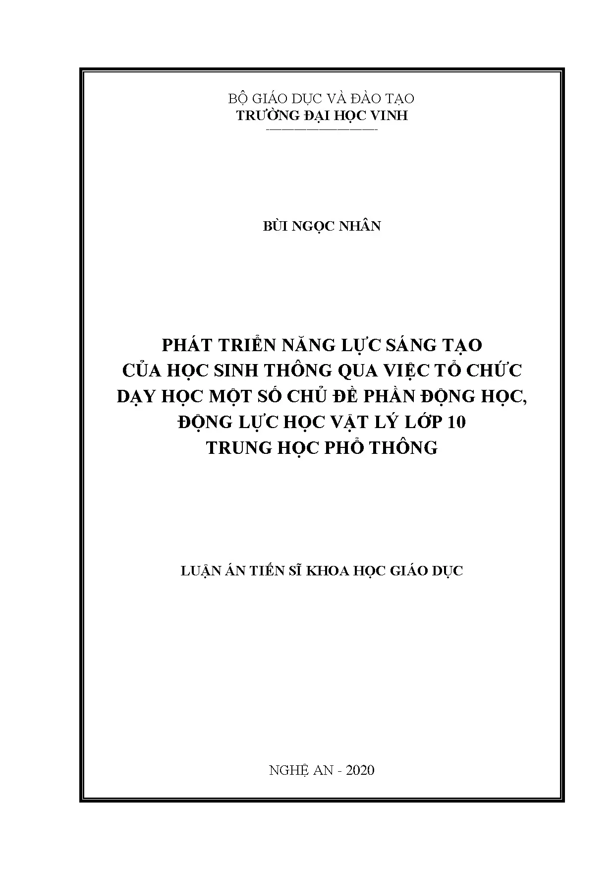 Phát triển năng lực sáng tạo học sinh Vật lí 10: Động học, Động lực học