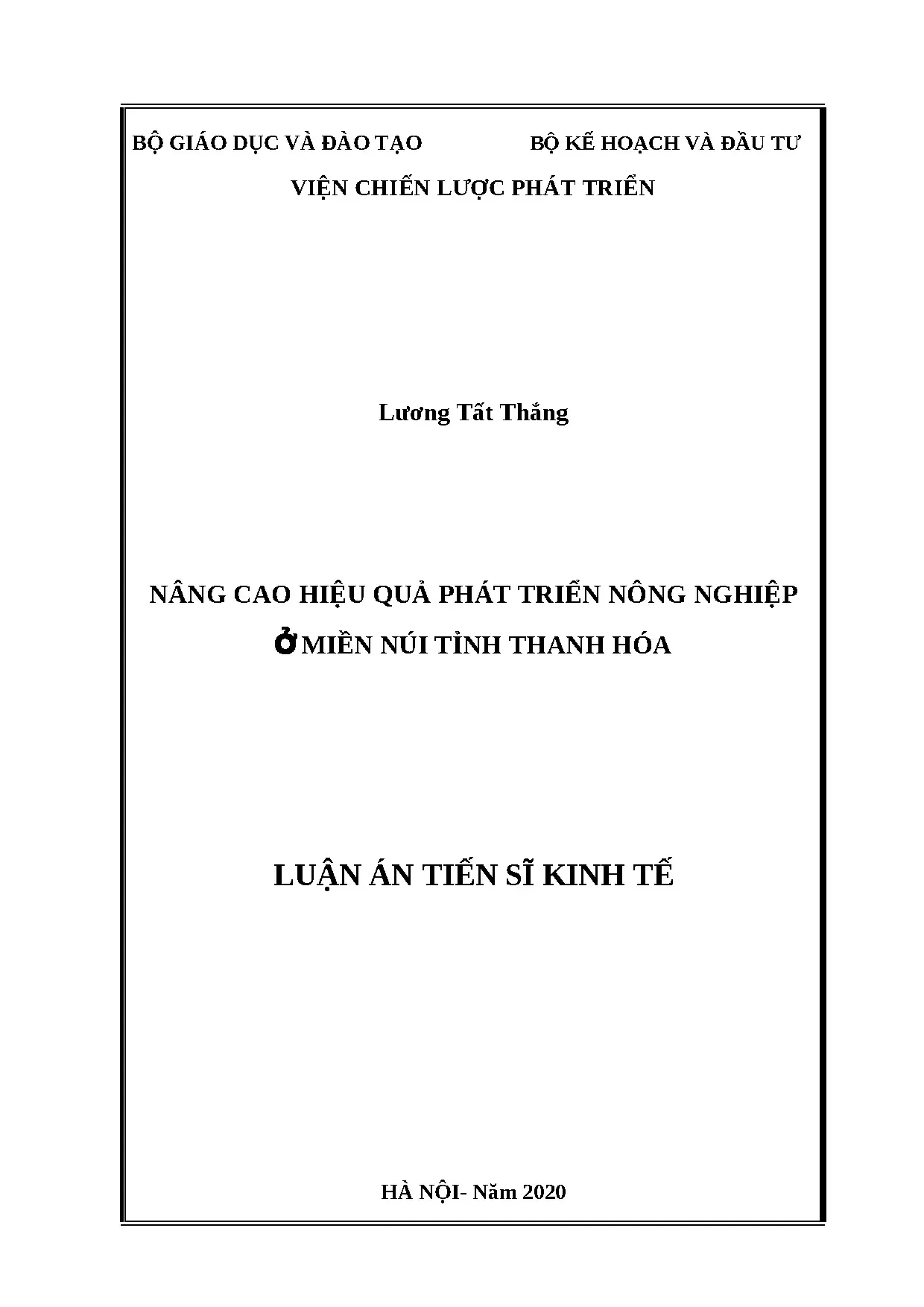 Luận án tiến sỹ nâng cao hiệu quả phát triển nông nghiệp ở m