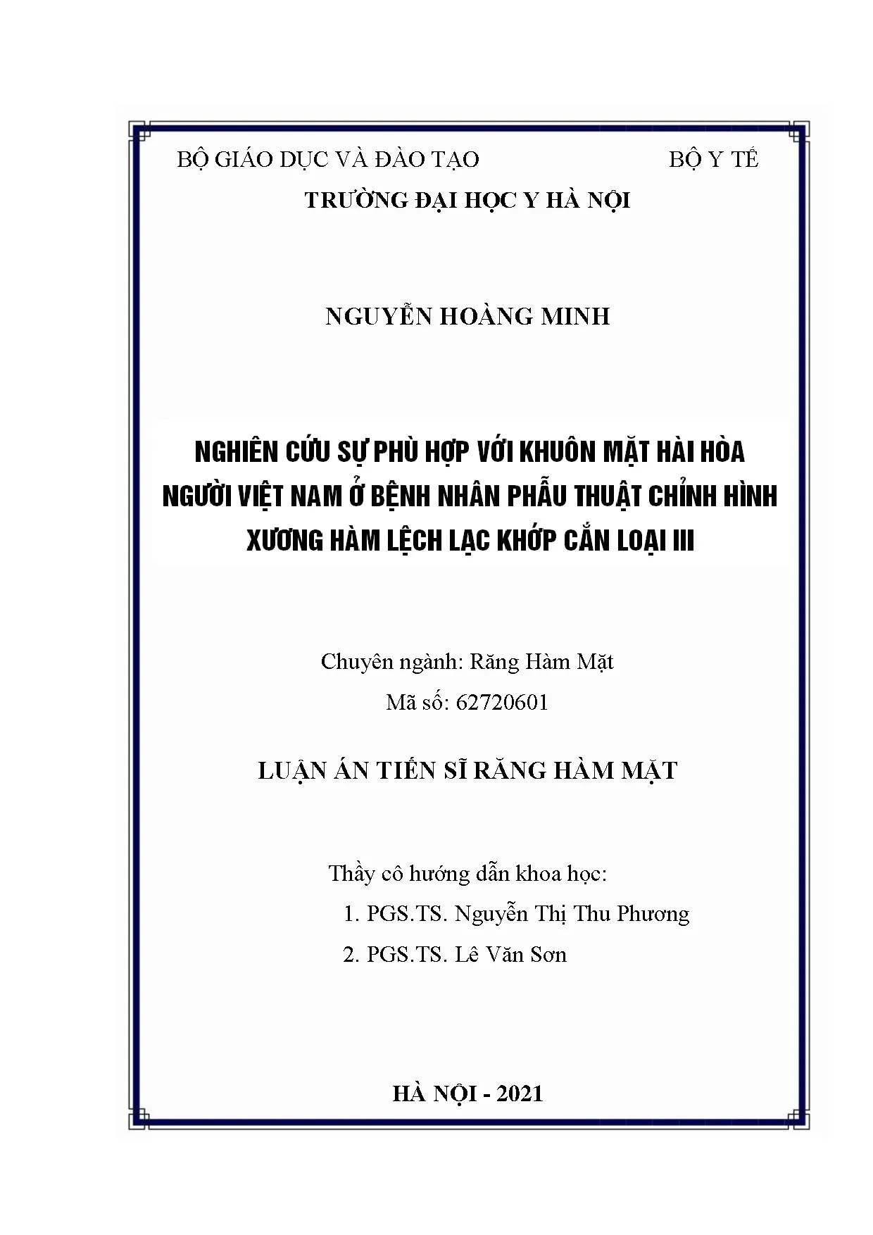 Luận án tiến sĩ nghiên cứu sự phù hợp với khuôn mặt hài hoà