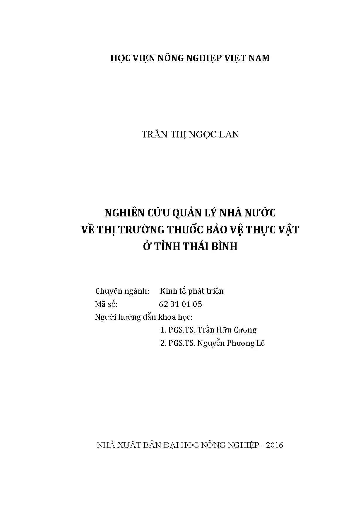 Nghiên cứu quản lý nhà nước thị trường thuốc BVTV Thái Bình