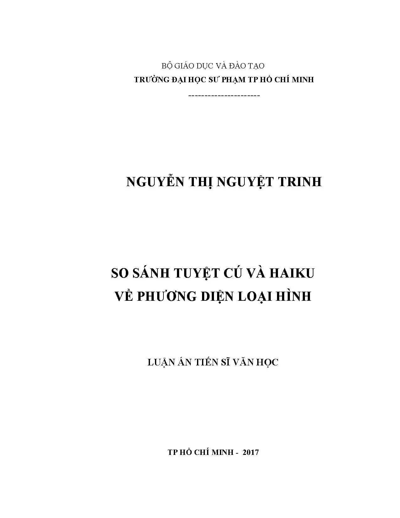 So sánh Tuyệt cú & Haiku: Luận án TS về loại hình văn học