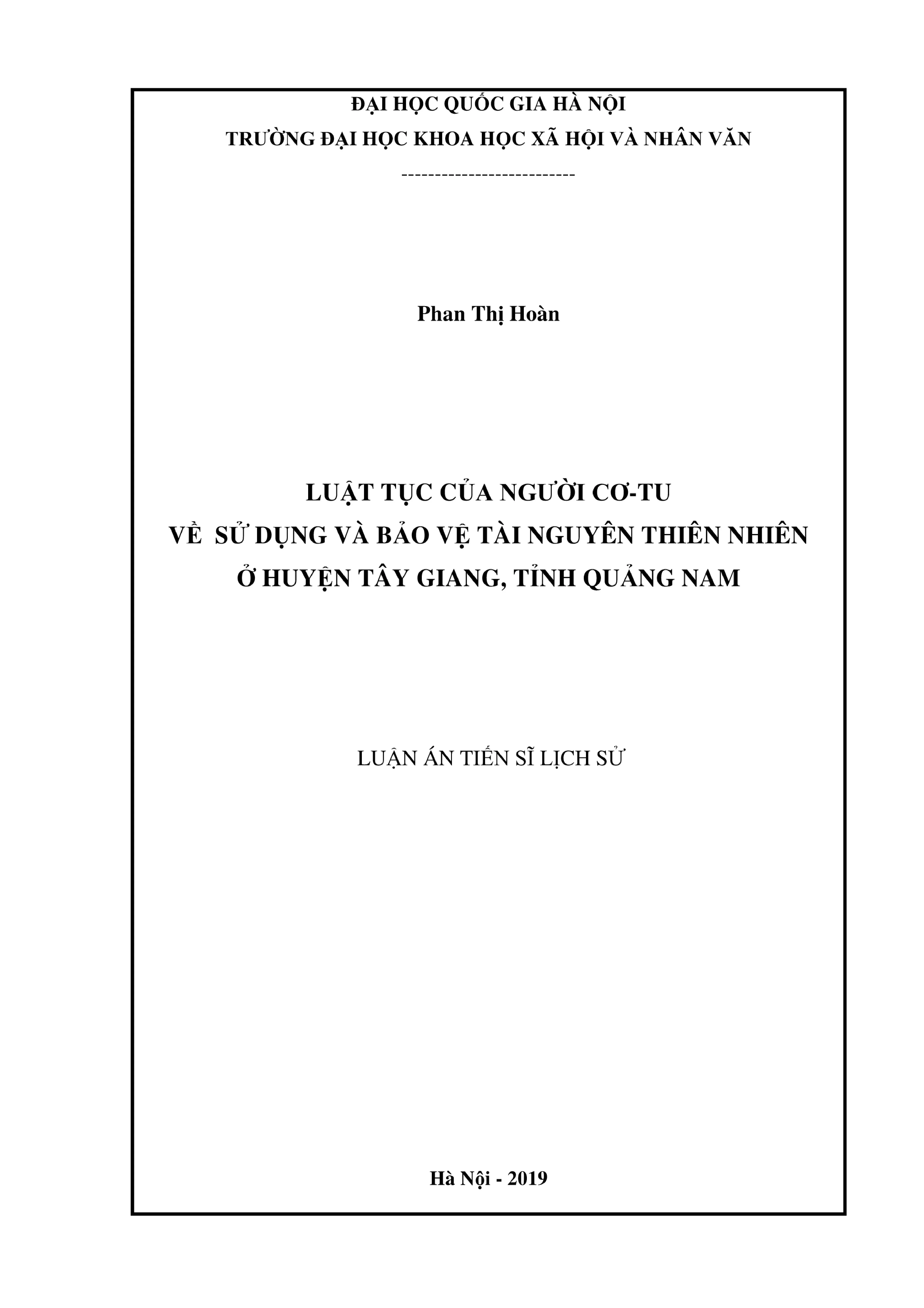 Luận án tiến sĩ luật tục của người cơ tu về sử dụng và bảo v