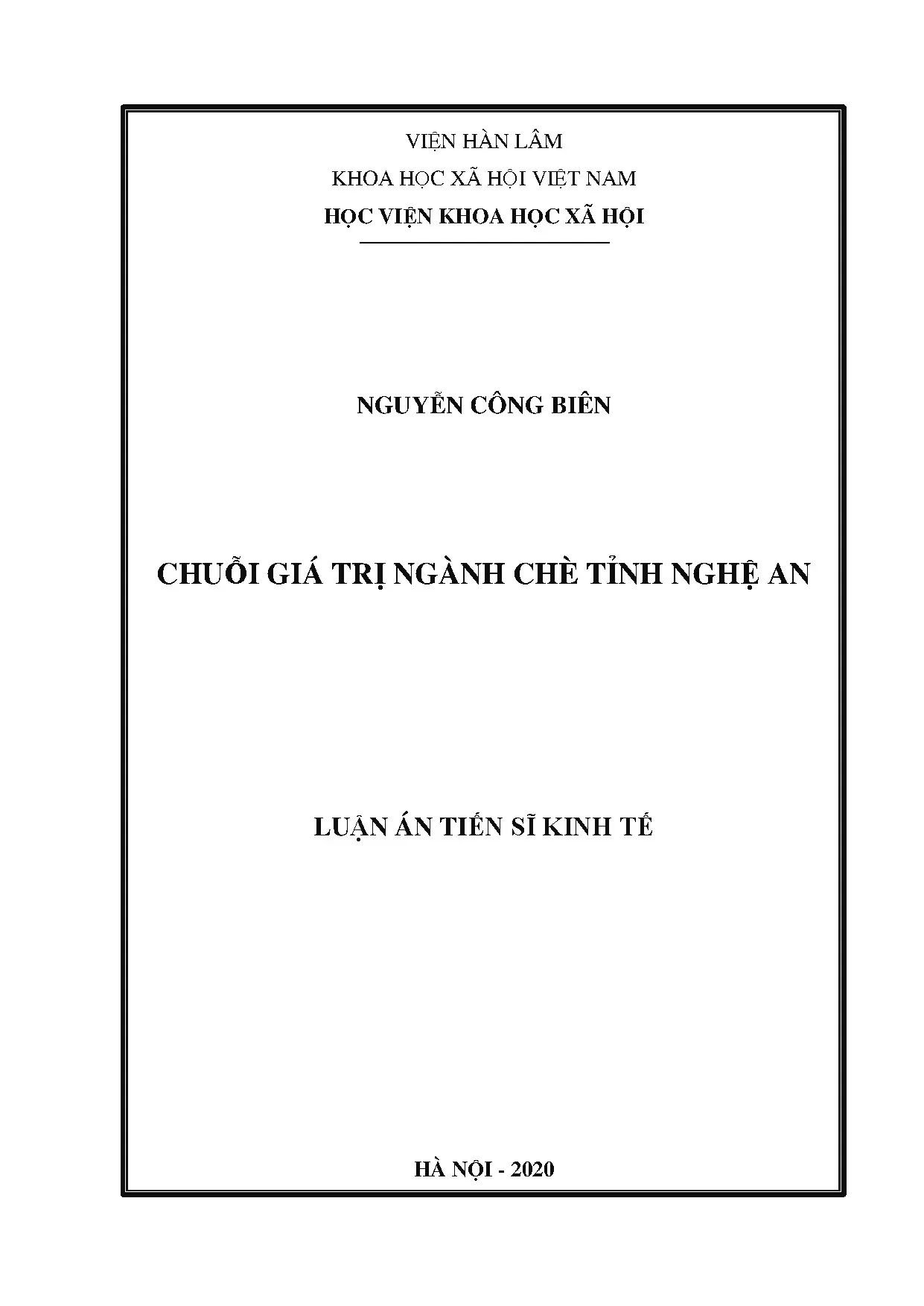 Chuỗi giá trị ngành chè Nghệ An: Luận án Tiến sĩ Kinh tế