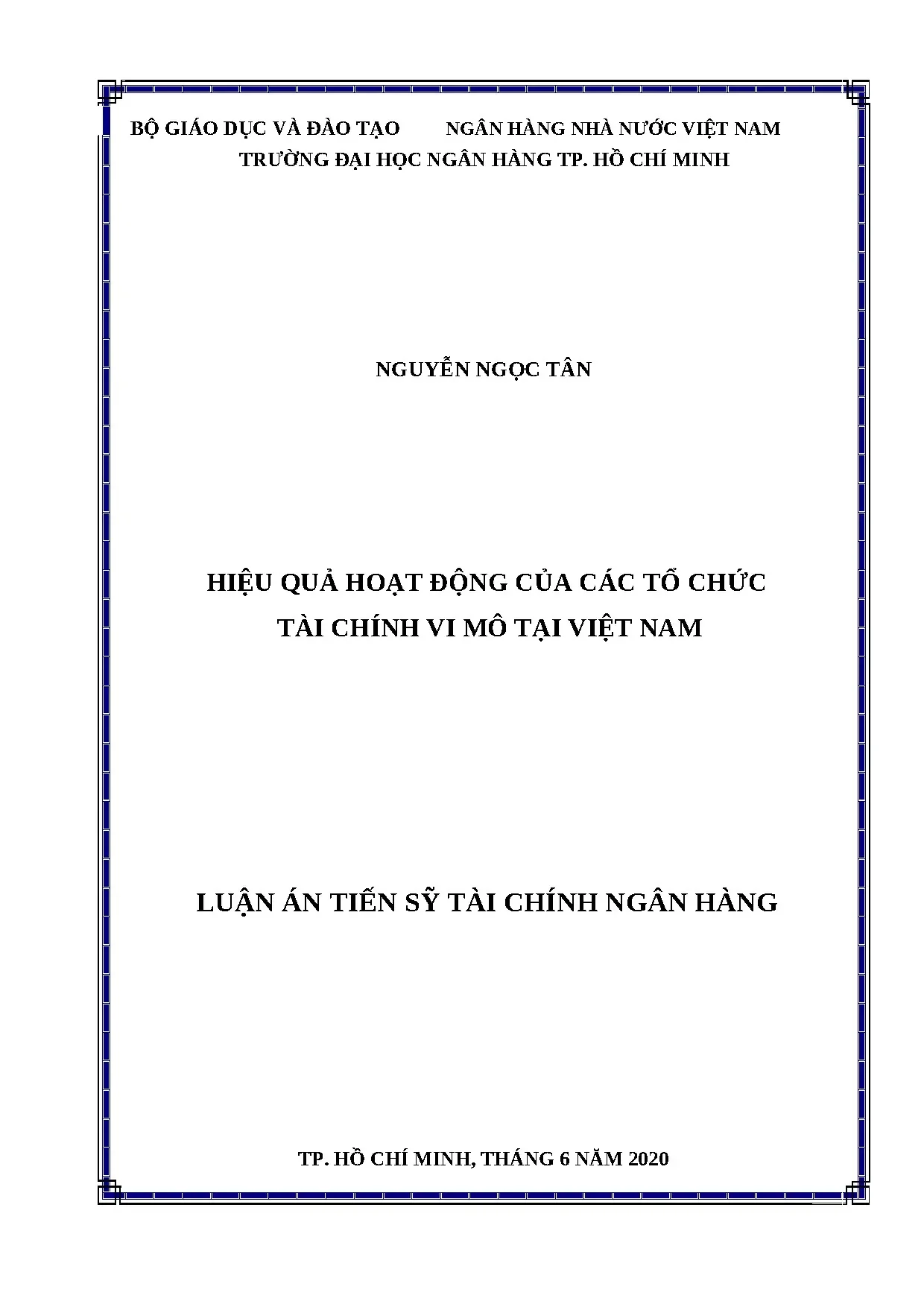 Luận án tiến sỹ hiệu quả hoạt động của các tổ chức tài chính