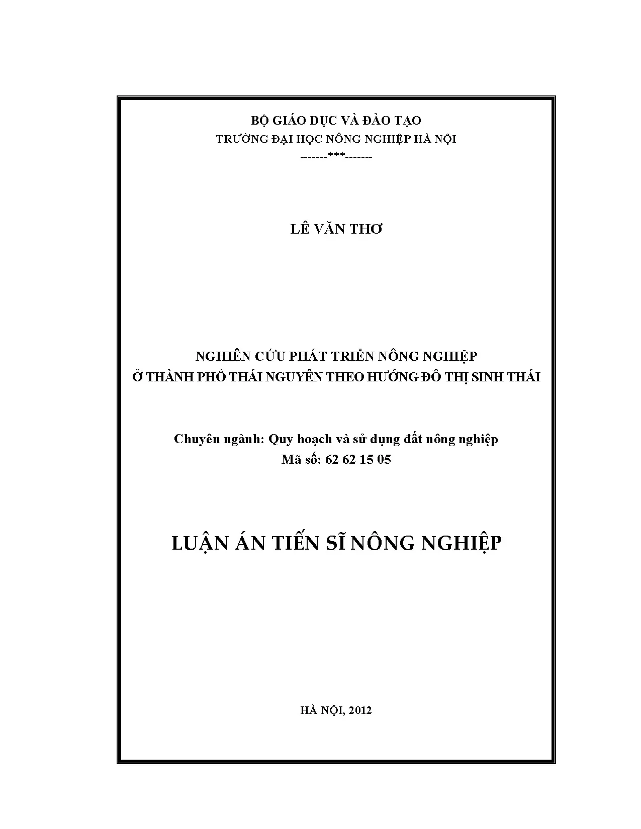 Luận án nghiên cứu phát triển nông nghiệp ở thành phố thái n