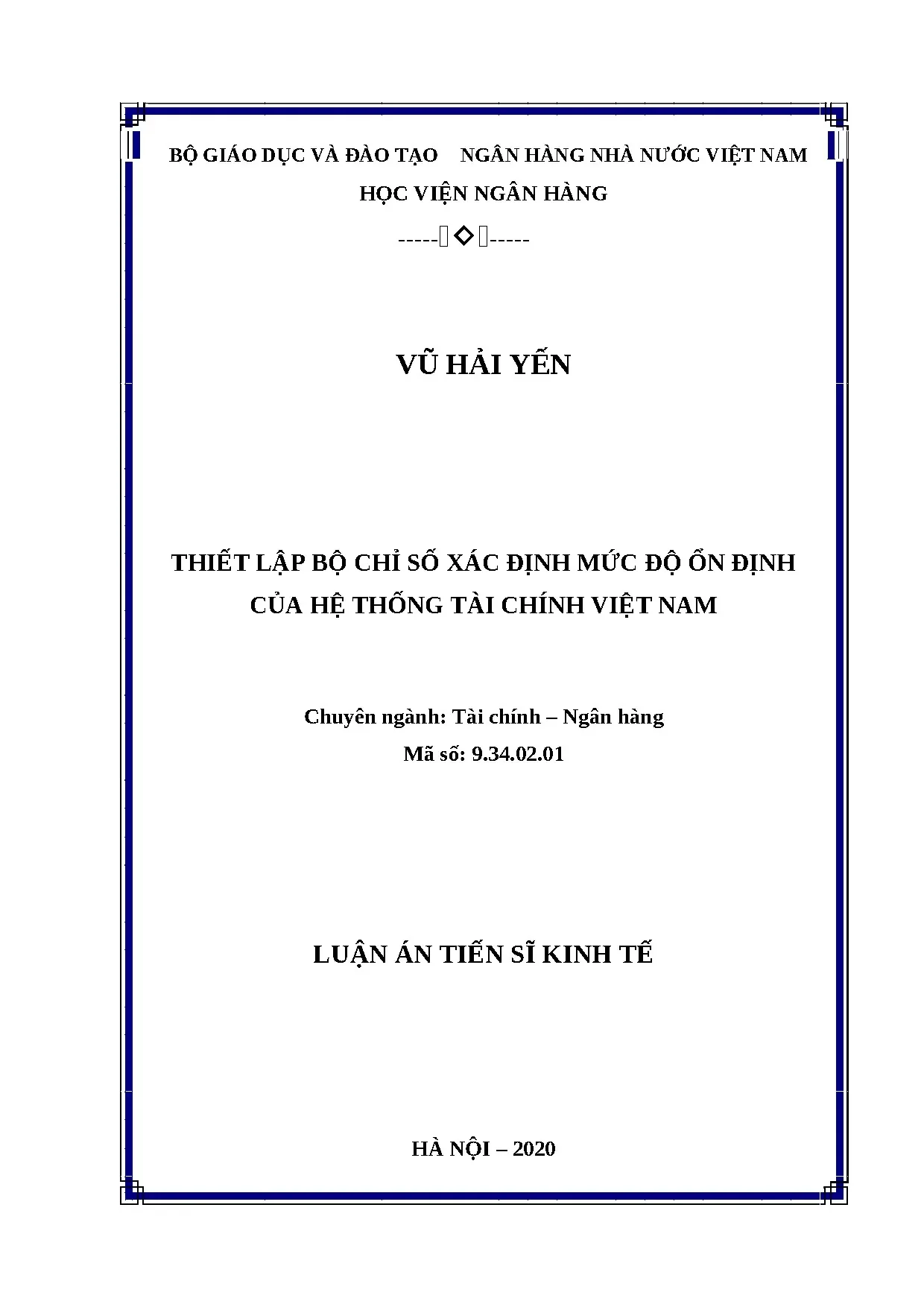 Thiết lập bộ chỉ số ổn định hệ thống tài chính Việt Nam