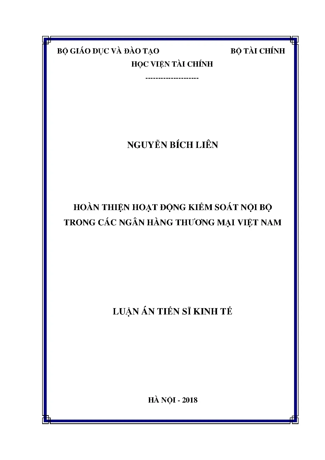 Hoàn thiện hoạt động KSNB trong ngân hàng thương mại Việt Nam