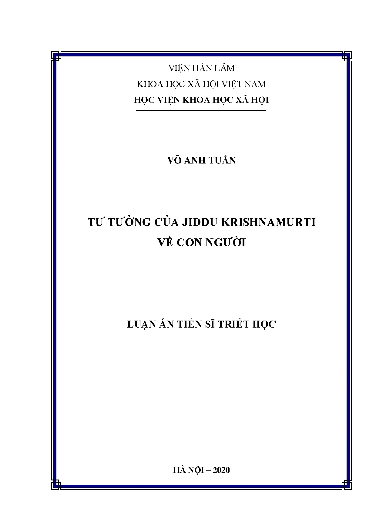 Tư tưởng Jiddu Krishnamurti về con người: Luận án tiến sĩ