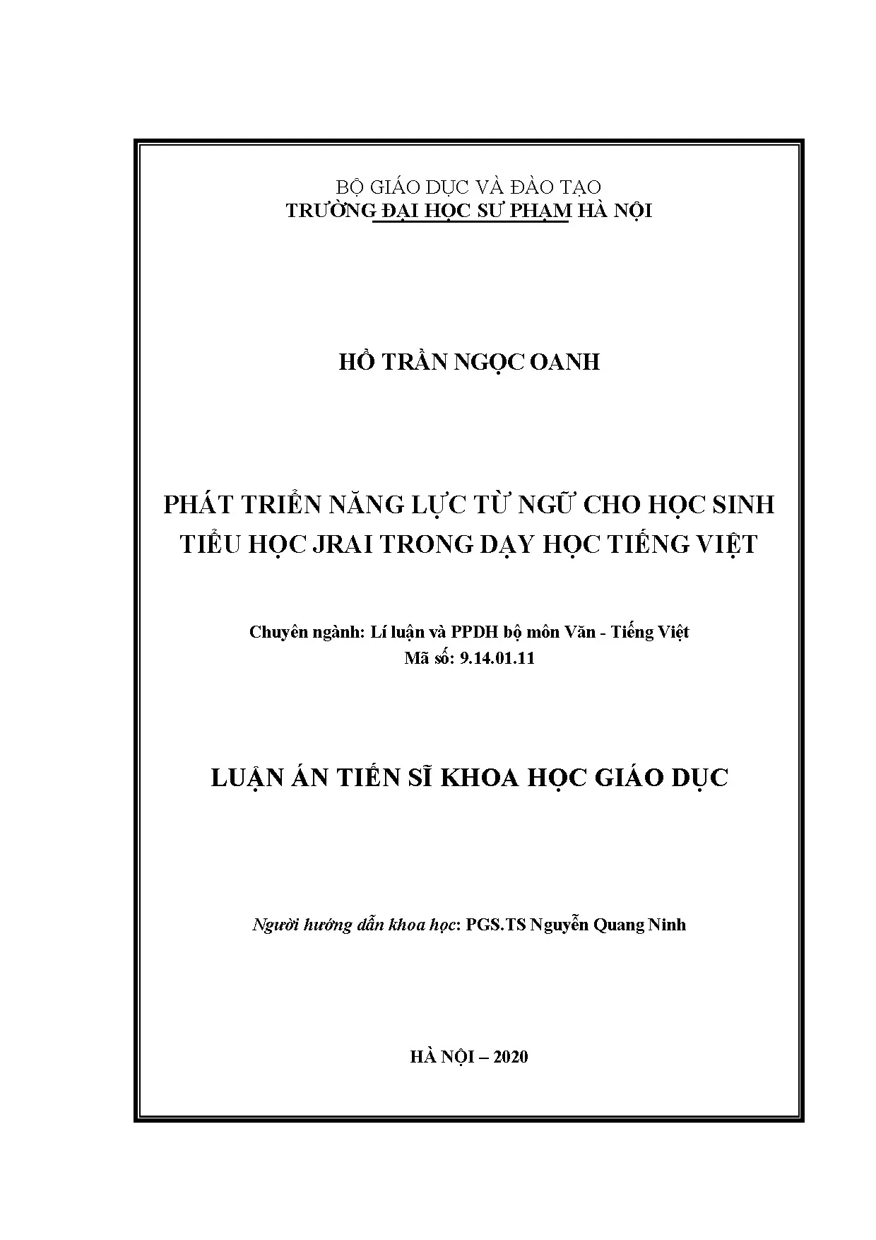 Phát triển năng lực từ ngữ HS Jrai tiểu học qua dạy tiếng Việt