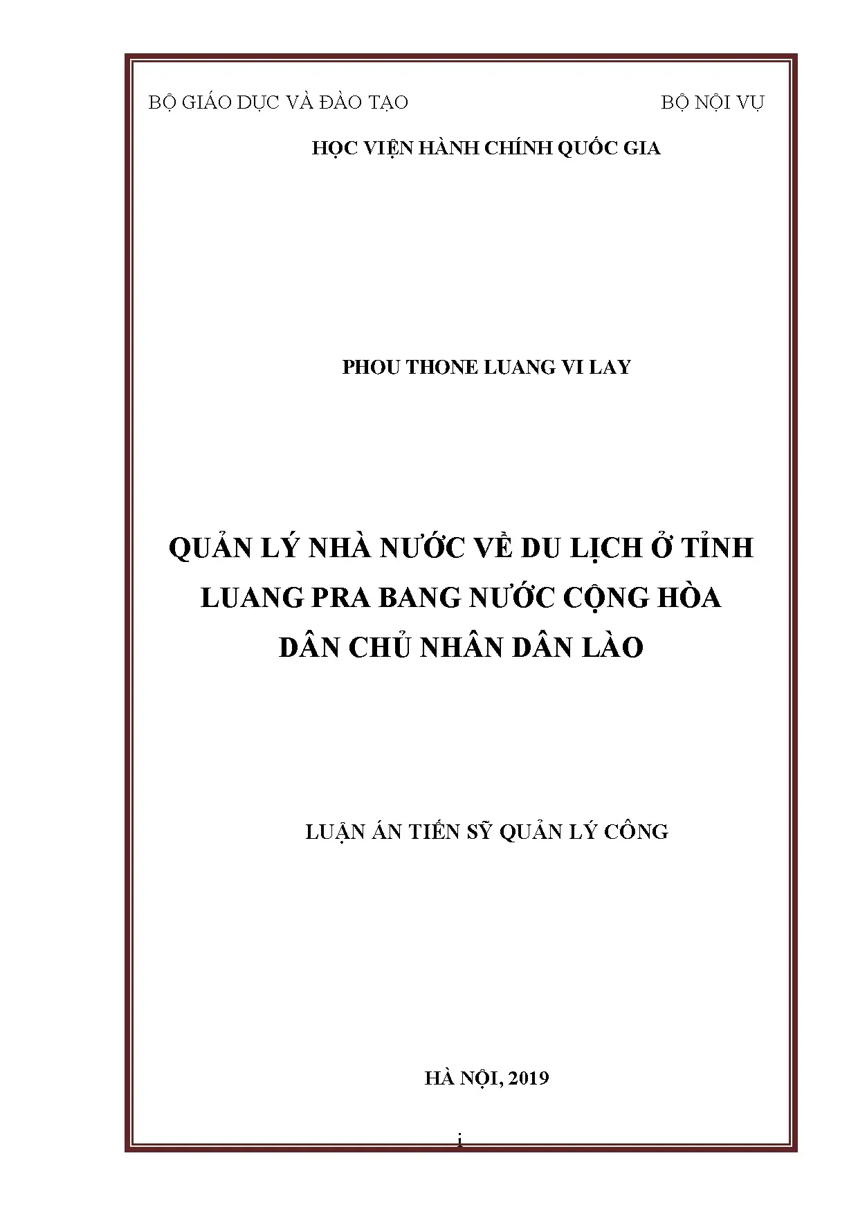 Luận án TS: Quản lý nhà nước du lịch tại Luang Prabang, Lào