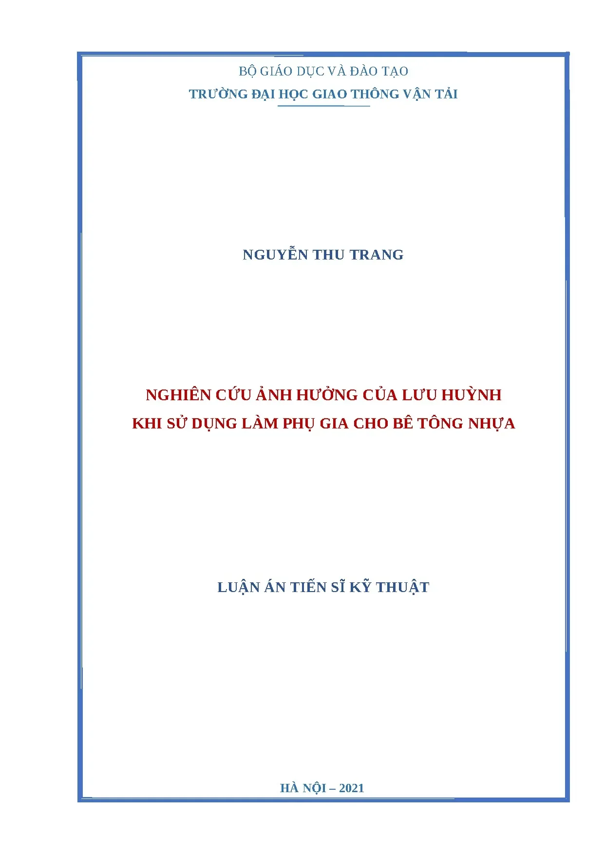 Luận án tiến sĩ nghiên cứu ảnh hưởng của lưu huỳnh khi sử dụ