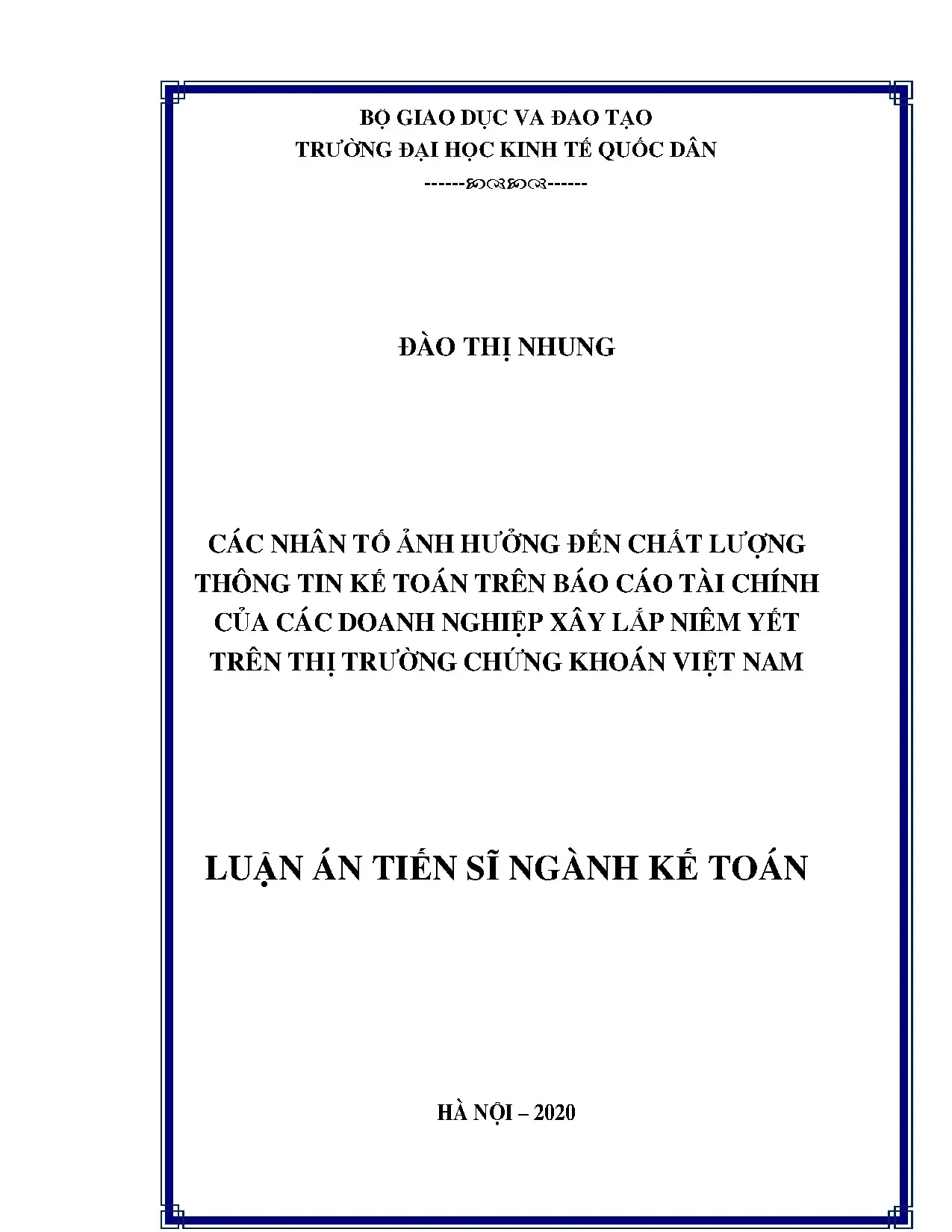 Nhân tố ảnh hưởng chất lượng thông tin kế toán BCTC doanh nghiệp xây lắp