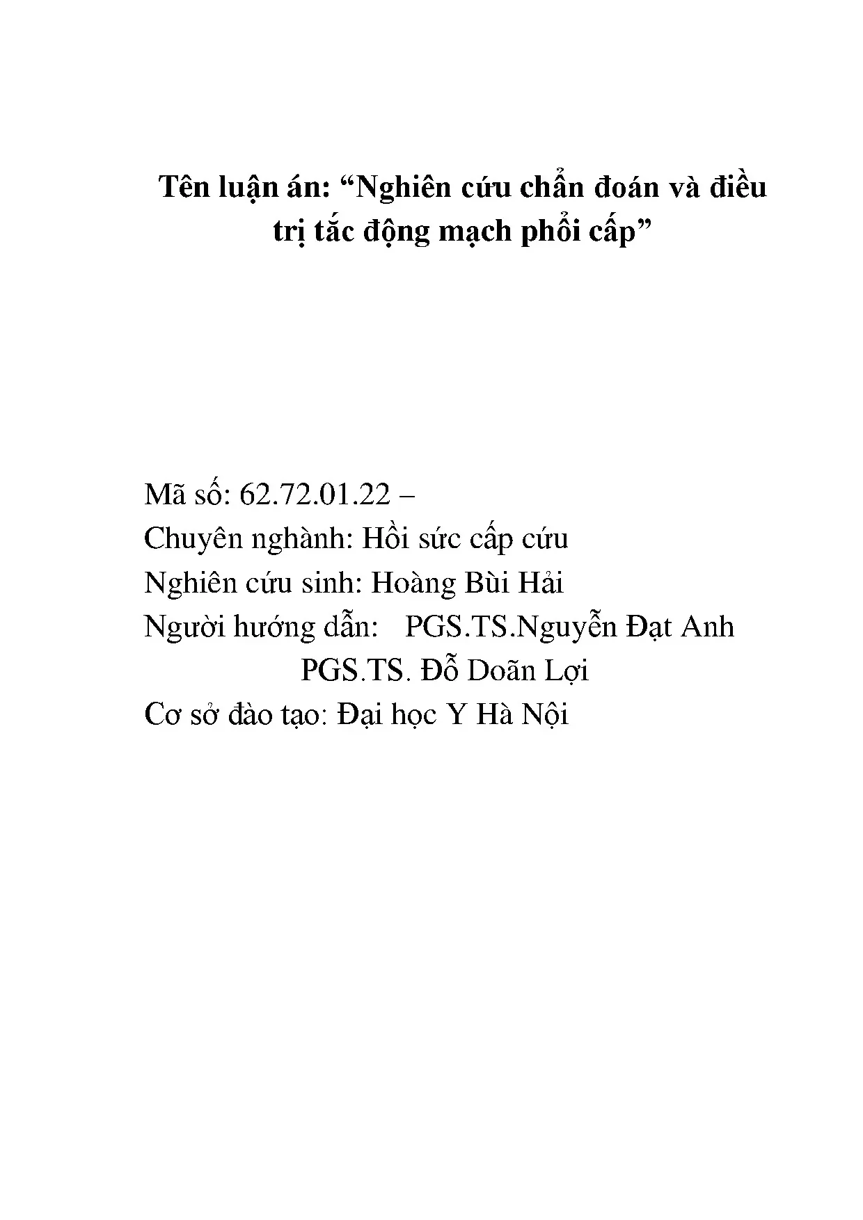 Nghiên cứu chẩn đoán & điều trị tắc động mạch phổi cấp