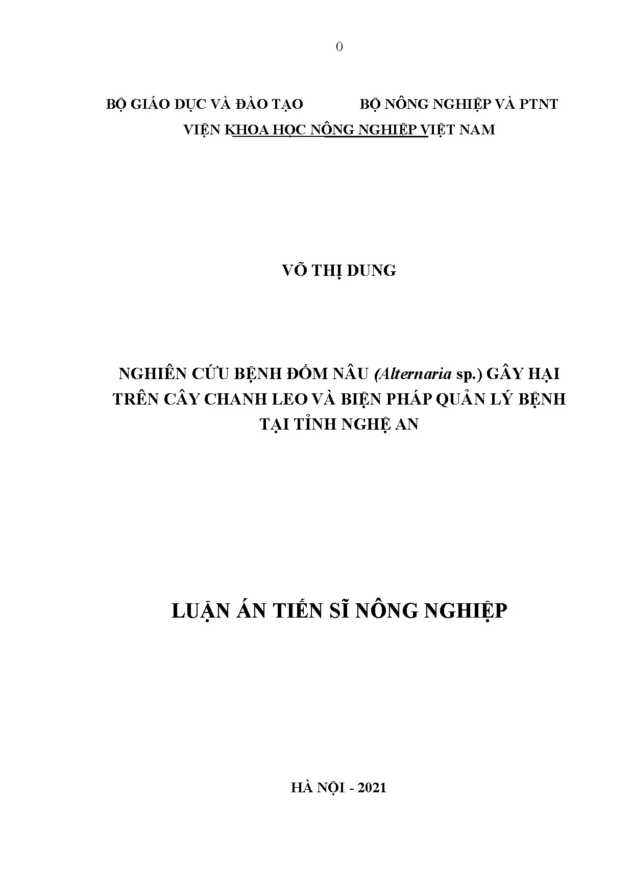 Luận án tiến sĩ nghiên cứu bệnh đốm nâu alternaria sp gây hạ