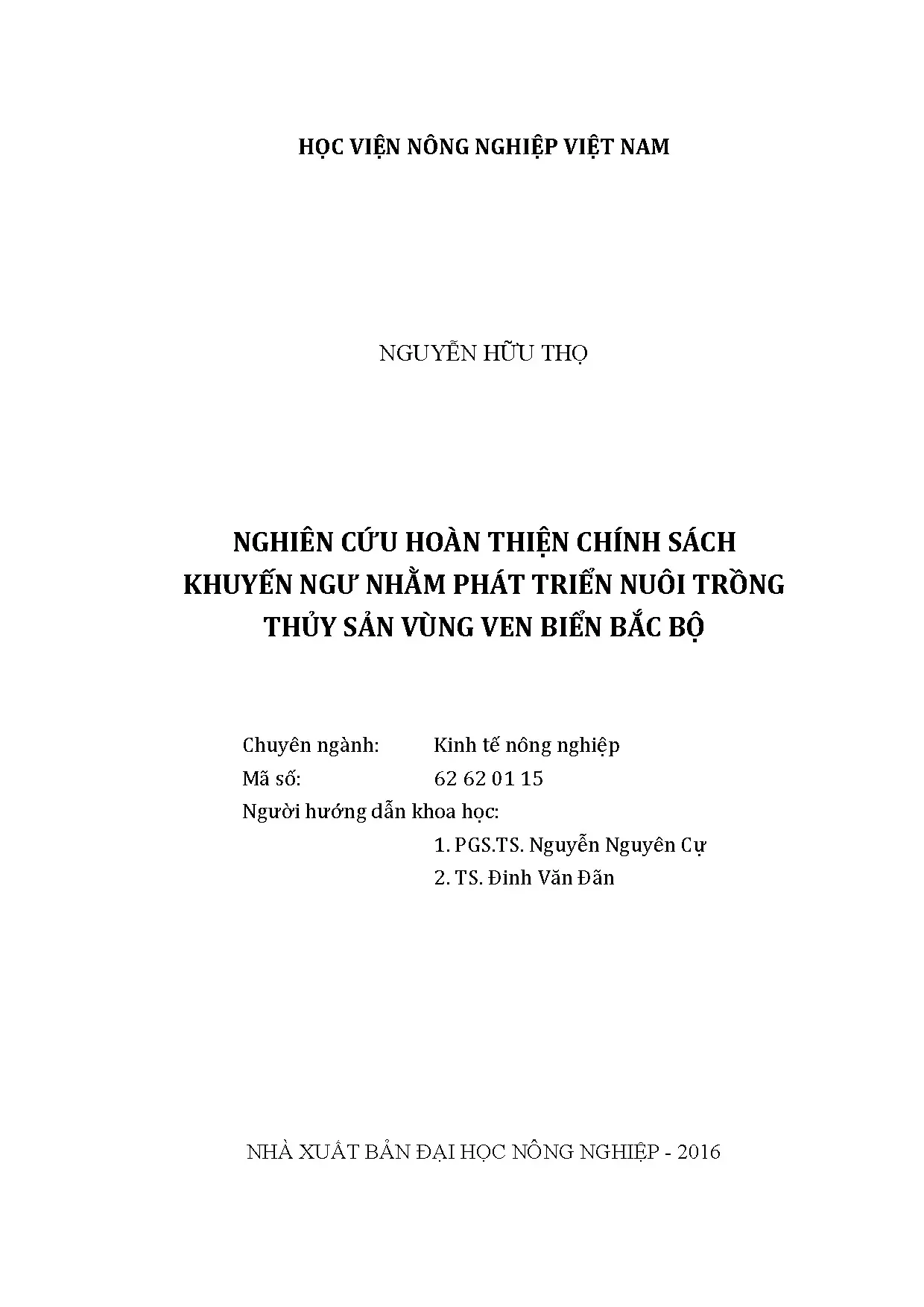 Chính sách khuyến ngư nuôi trồng thủy sản vùng ven biển Bắc Bộ