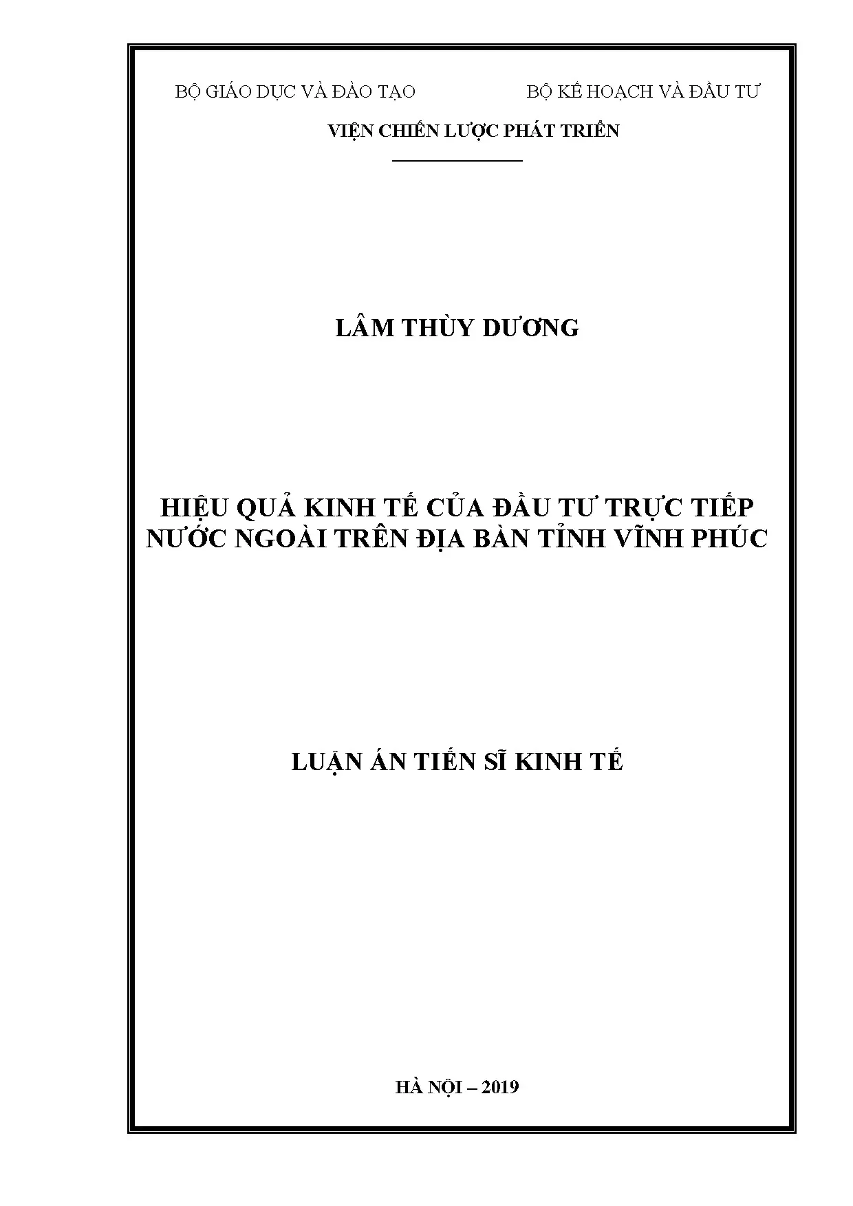 Luận án tiến sĩ hiệu quả kinh tế của đầu tư trực tiếp nước n