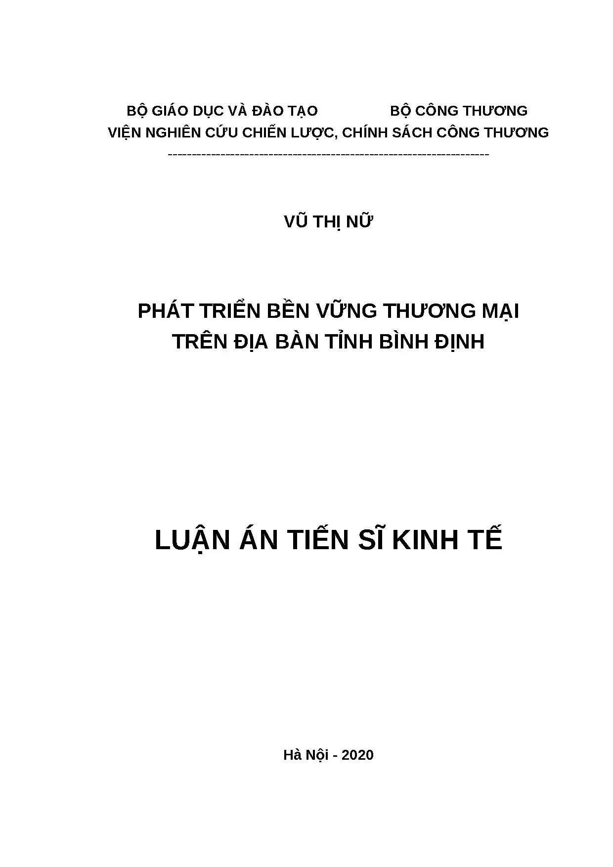 Phát triển bền vững thương mại tỉnh Bình Định: Luận án TS