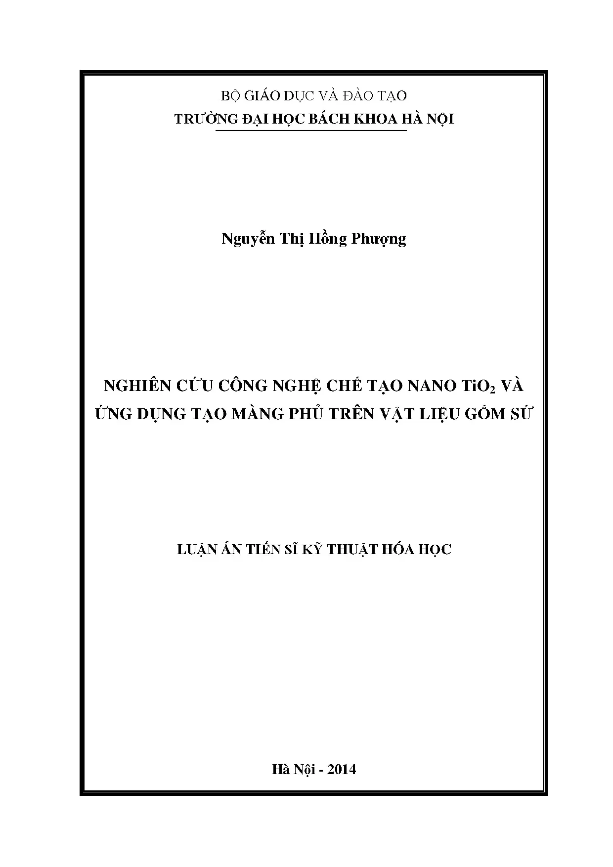 Nghiên cứu công nghệ chế tạo nano TiO2 và màng phủ gốm sứ