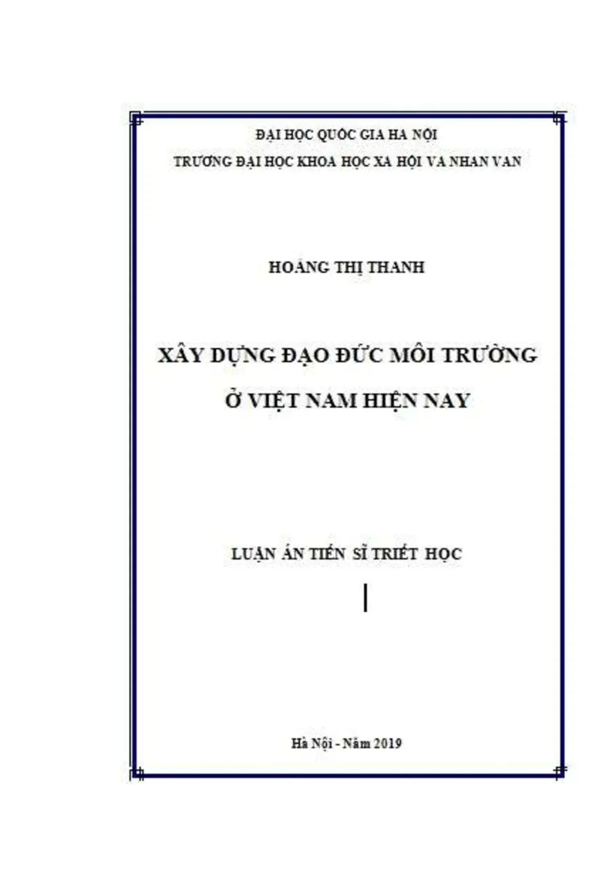 Luận án TS: Xây dựng đạo đức môi trường Việt Nam hiện nay