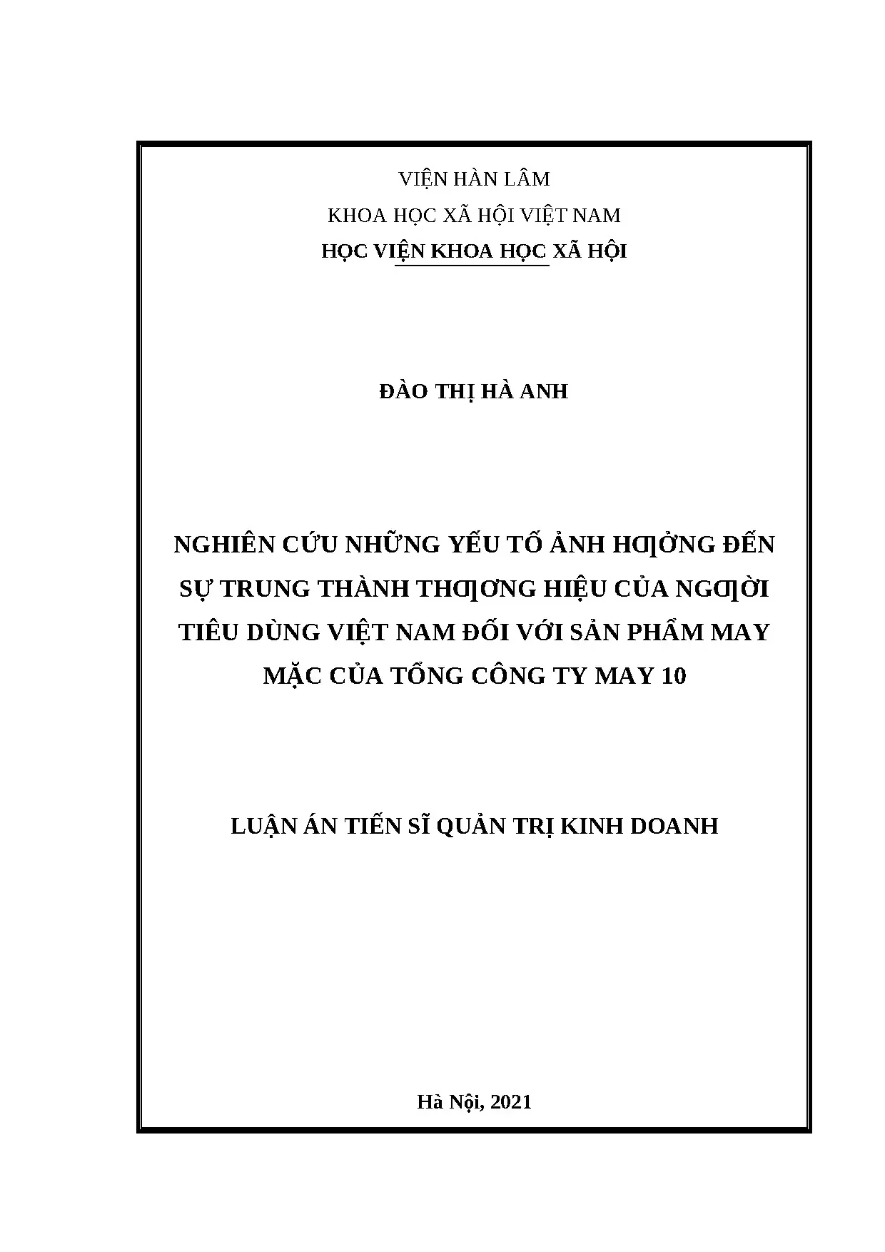 Yếu tố ảnh hưởng trung thành thương hiệu May 10 tại Việt Nam