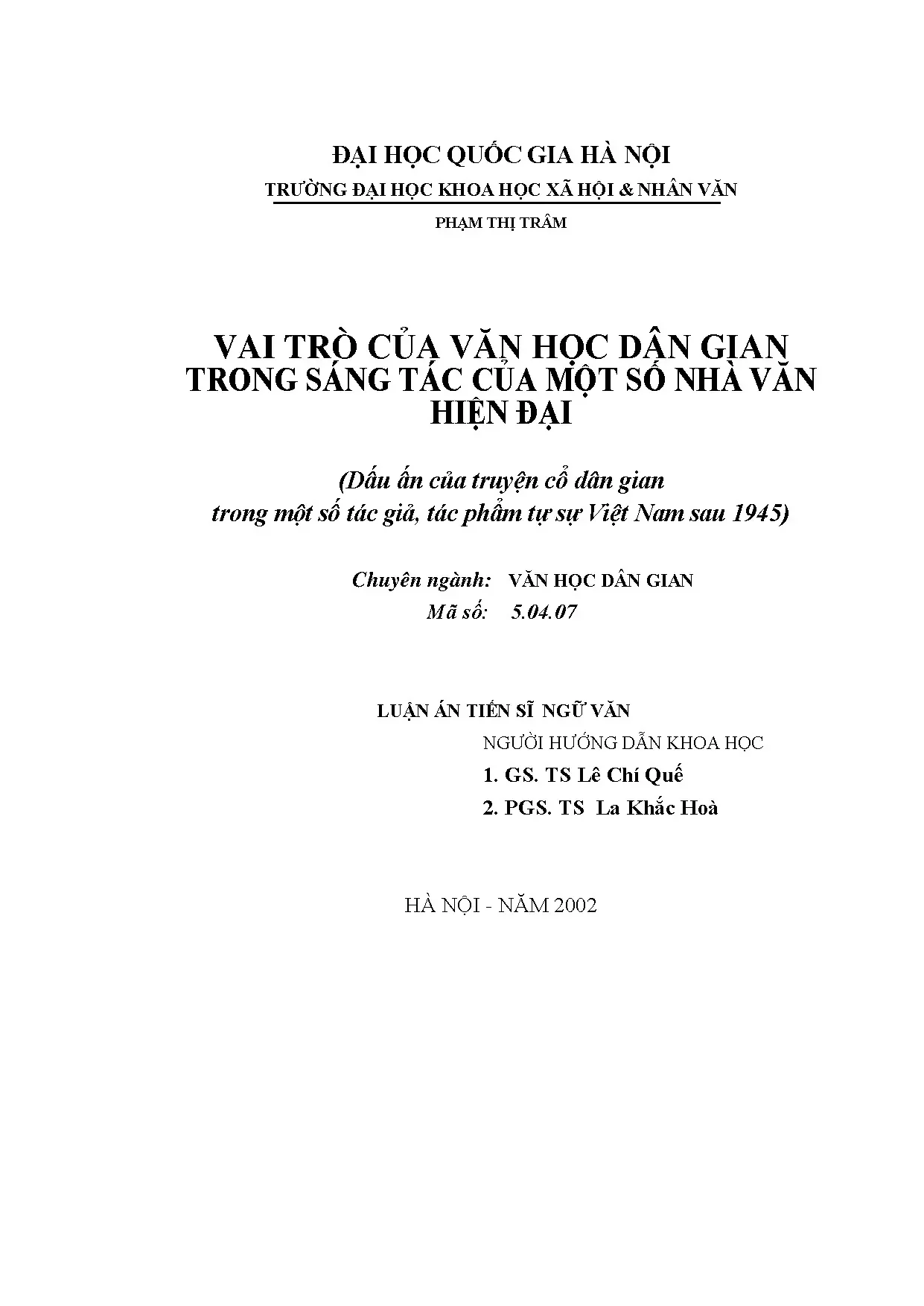 Dấu ấn truyện cổ dân gian trong văn học Việt Nam hiện đại