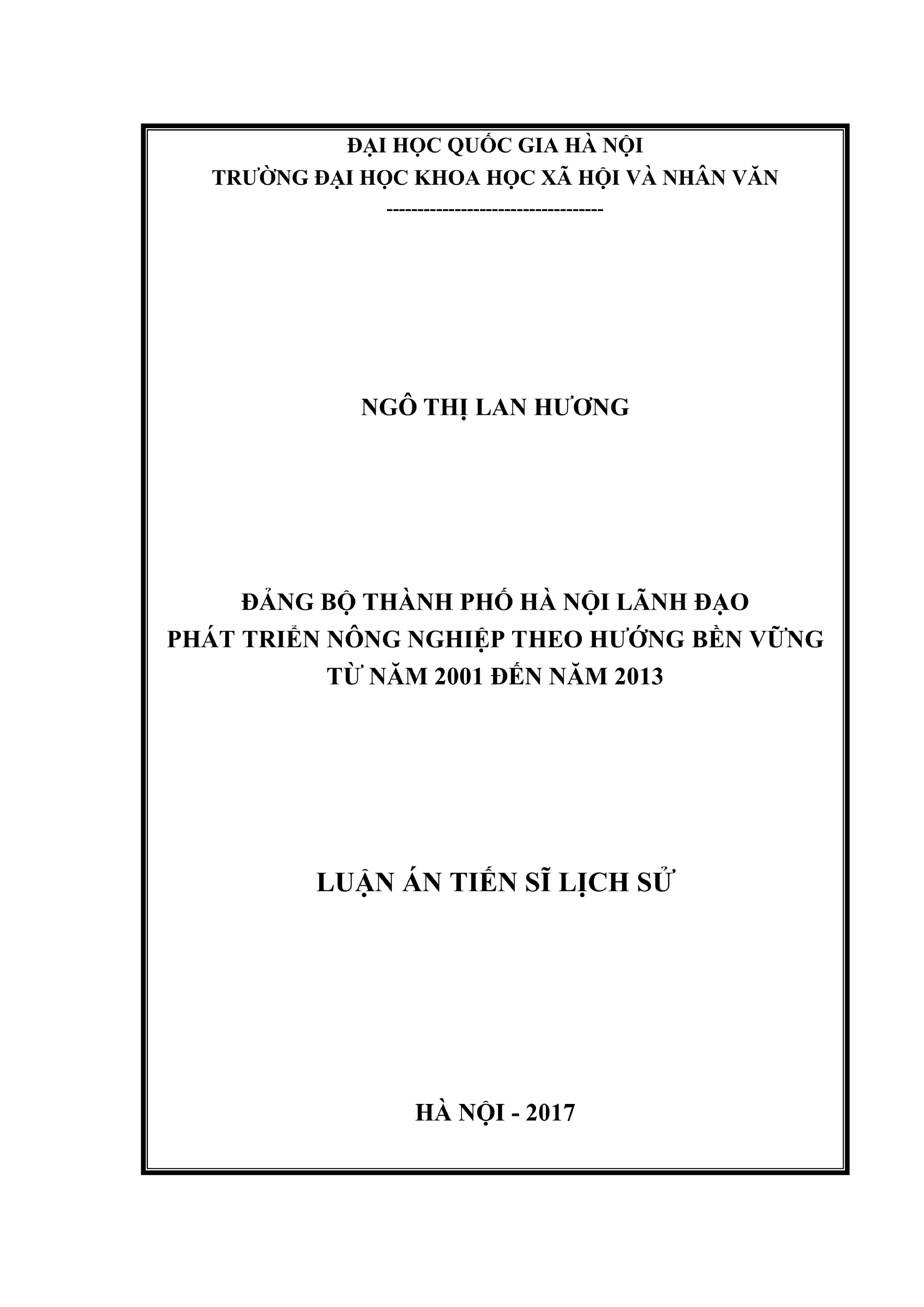 Đảng bộ Hà Nội lãnh đạo phát triển nông nghiệp bền vững (2001-2013)