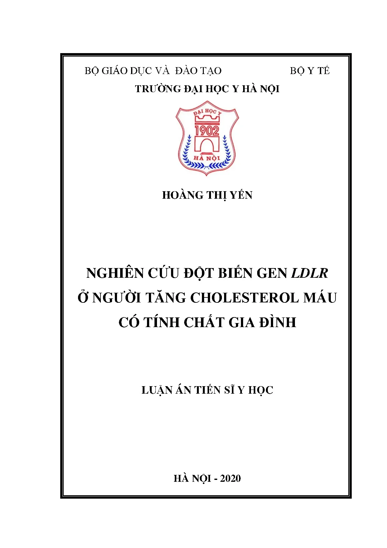 Luận án: Đột biến gen LDLR ở người tăng cholesterol máu gia đình