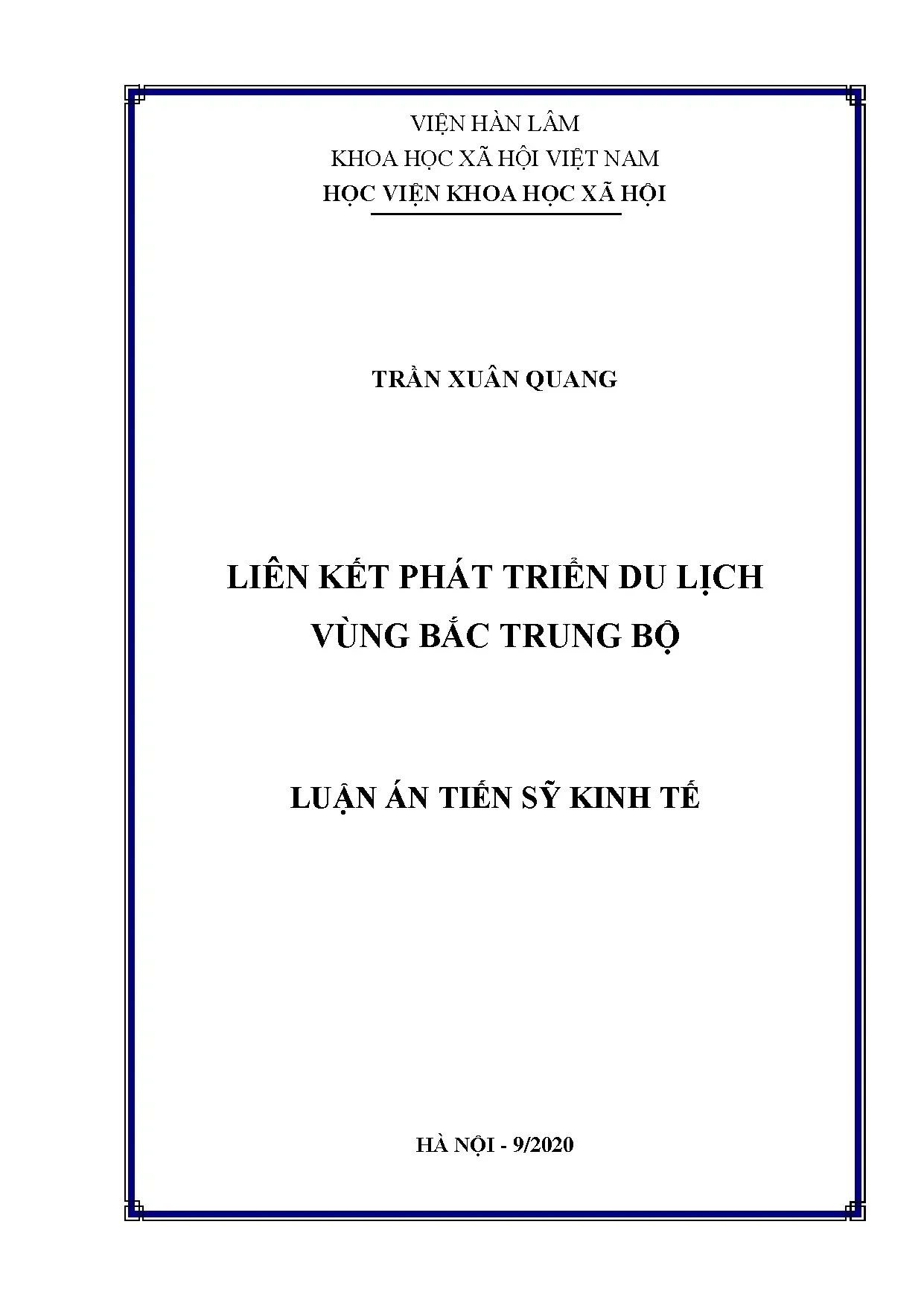 Luận án tiến sĩ liên kết phát triển du lịch vùng bắc trung b