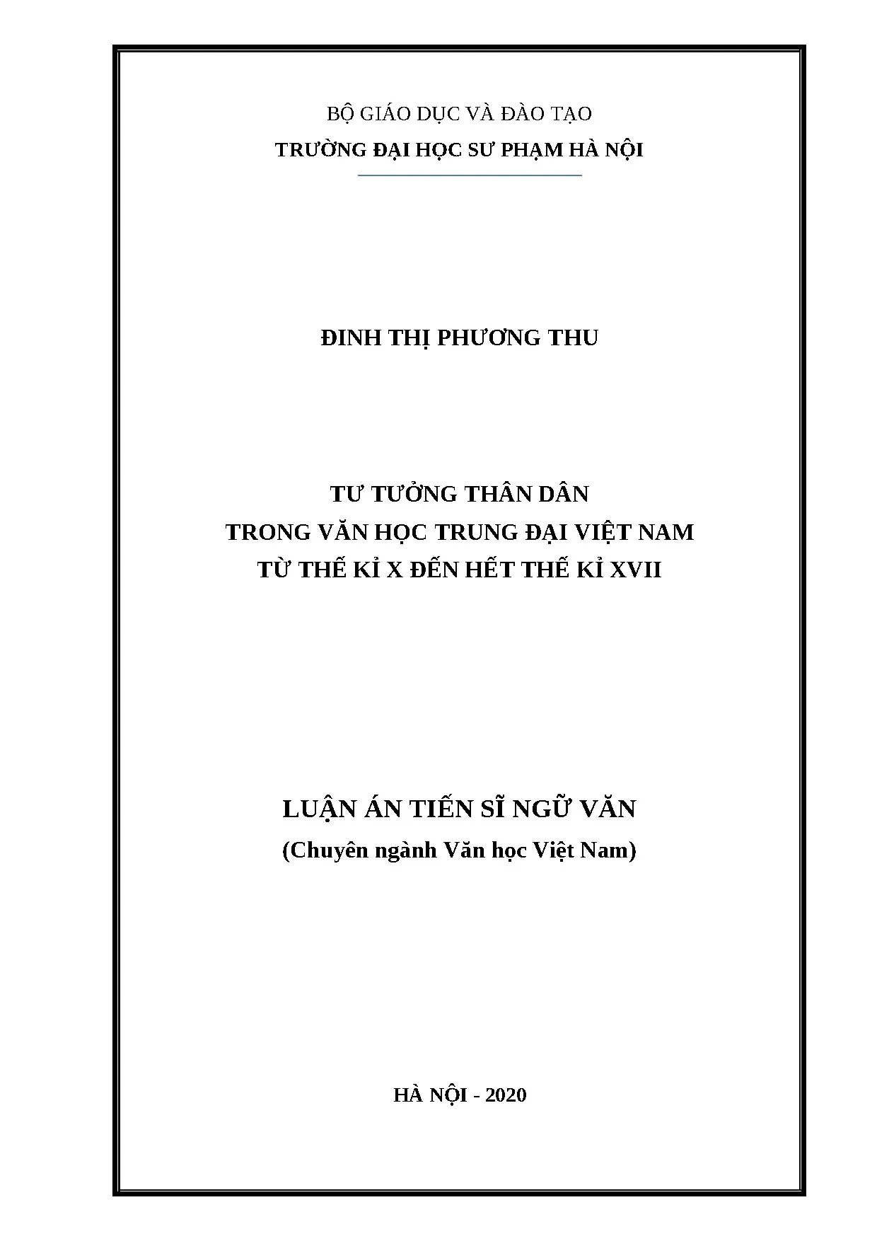 Tư tưởng thân dân trong văn học trung đại Việt Nam (Thế kỷ X-XVII)