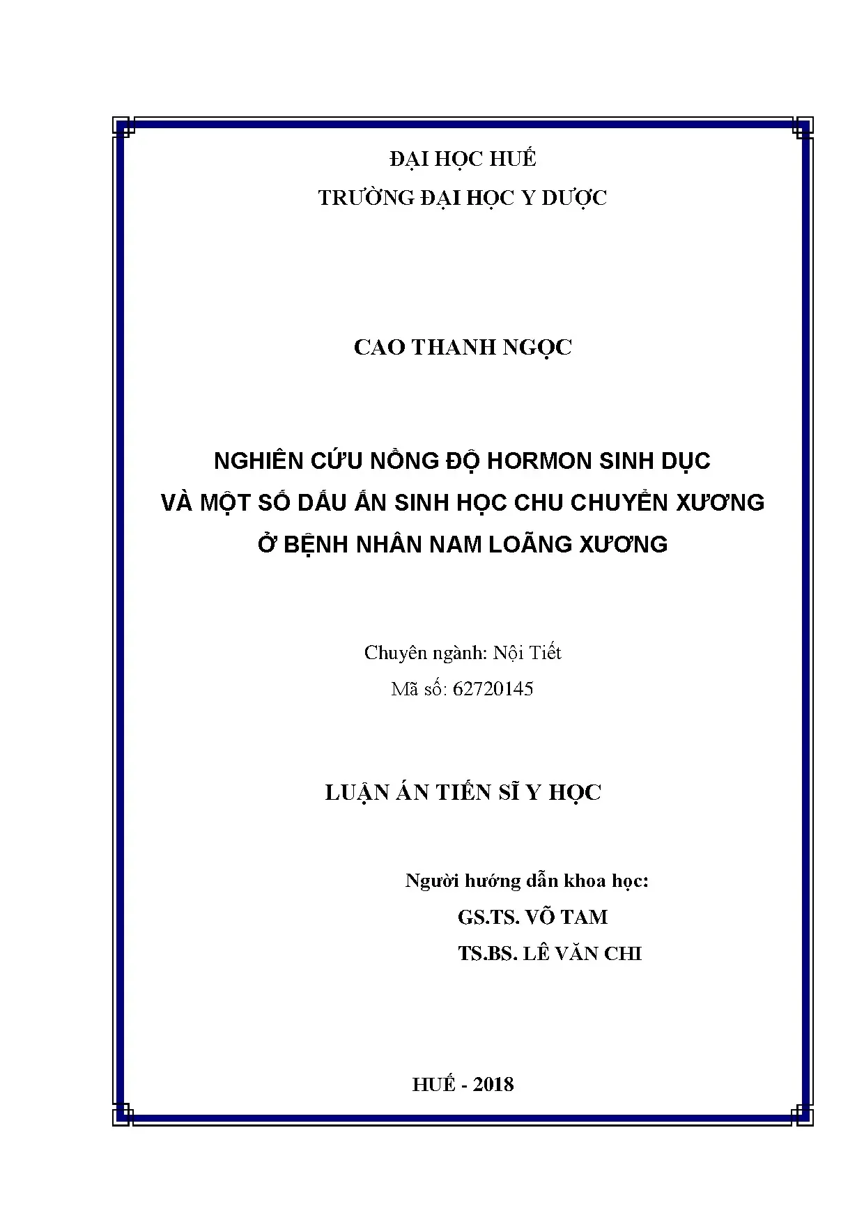 Luận án tiến sĩ nghiên cứu nồng độ hormon sinh dục và một số