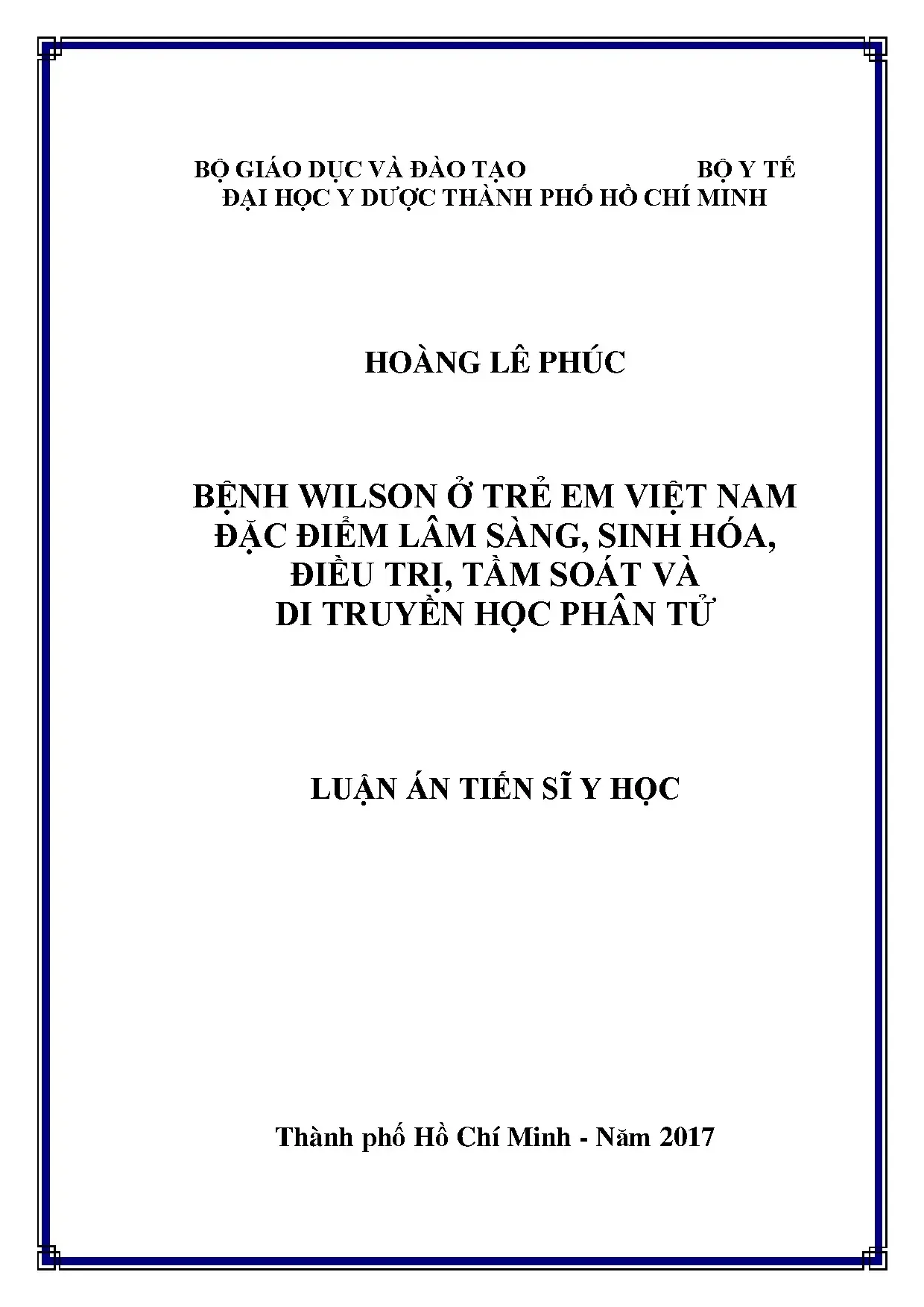Bệnh Wilson trẻ em Việt Nam: Lâm sàng, sinh hóa, điều trị, di truyền