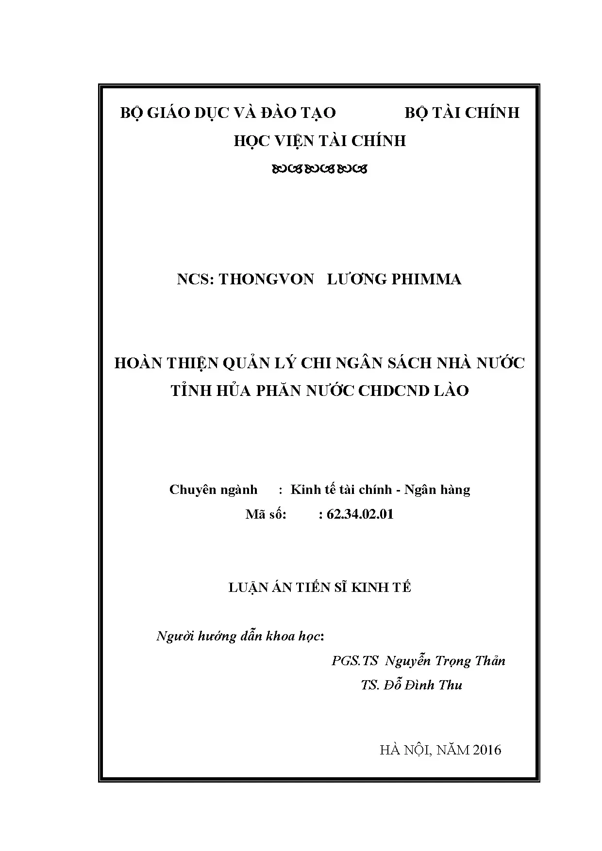 Hoàn thiện quản lý chi ngân sách tỉnh Hủa Phăn, Lào