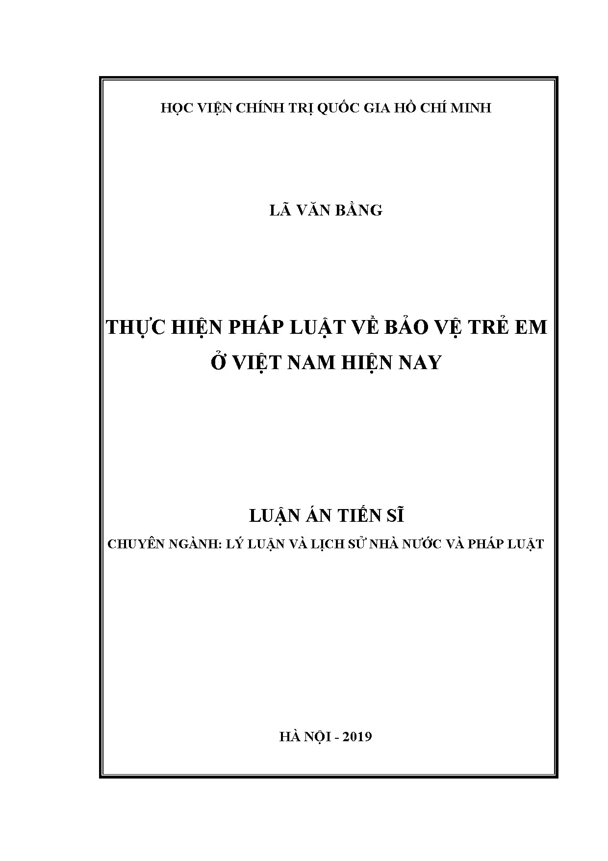 Thực hiện pháp luật bảo vệ trẻ em ở Việt Nam: Luận án TS