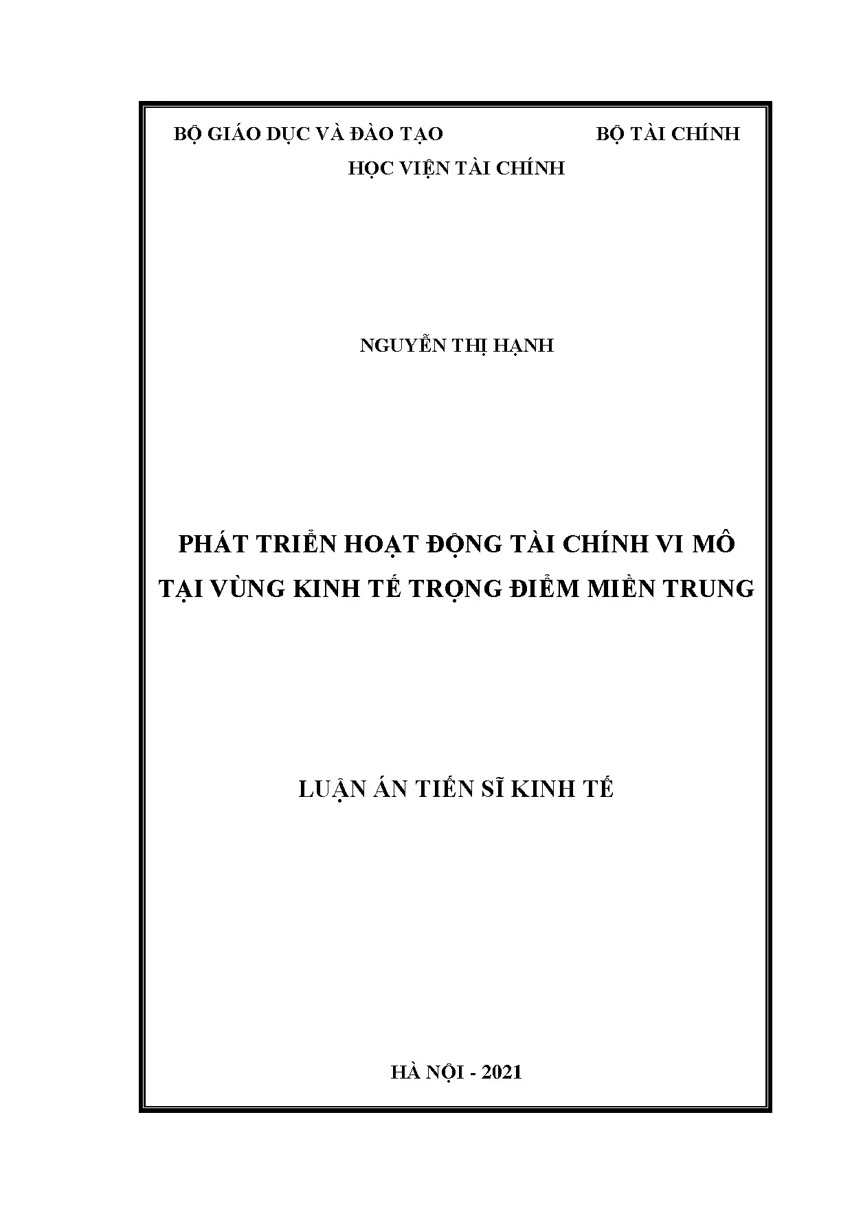 Phát triển tài chính vi mô tại vùng kinh tế trọng điểm miền Trung