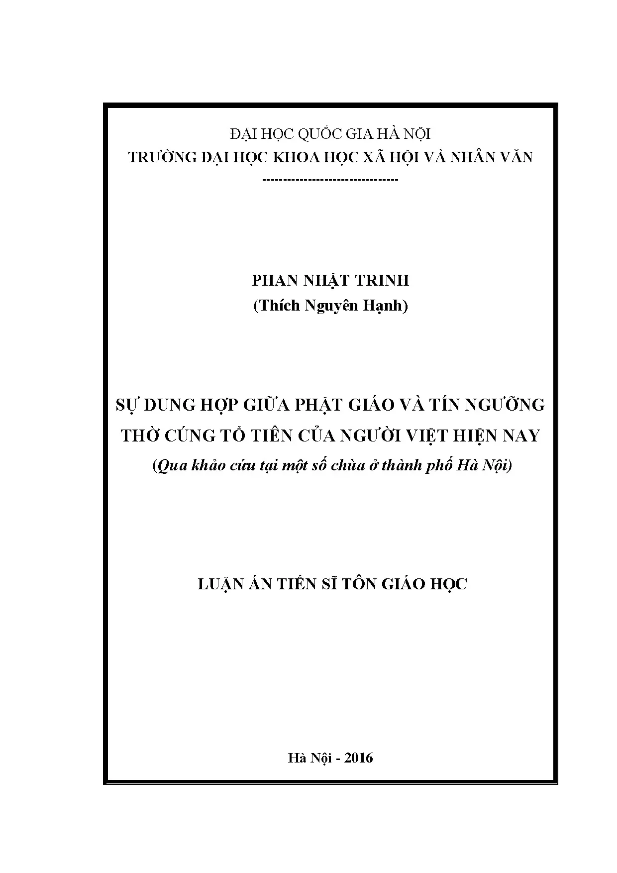 Luận án tiến sĩ sự dung hợp giữa phật giáo và tín ngưỡng thờ