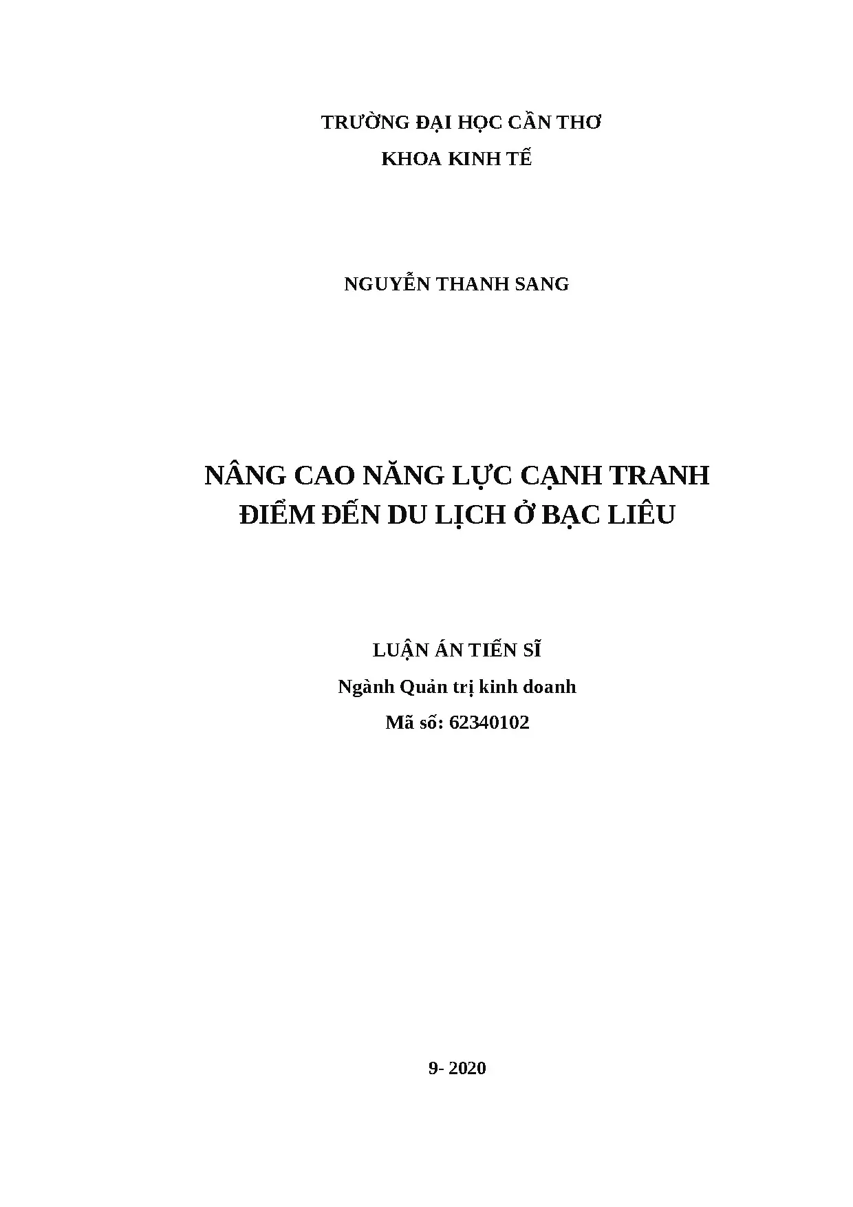 Luận án tiến sĩ nâng cao năng lực cạnh tranh điểm đến du lịc