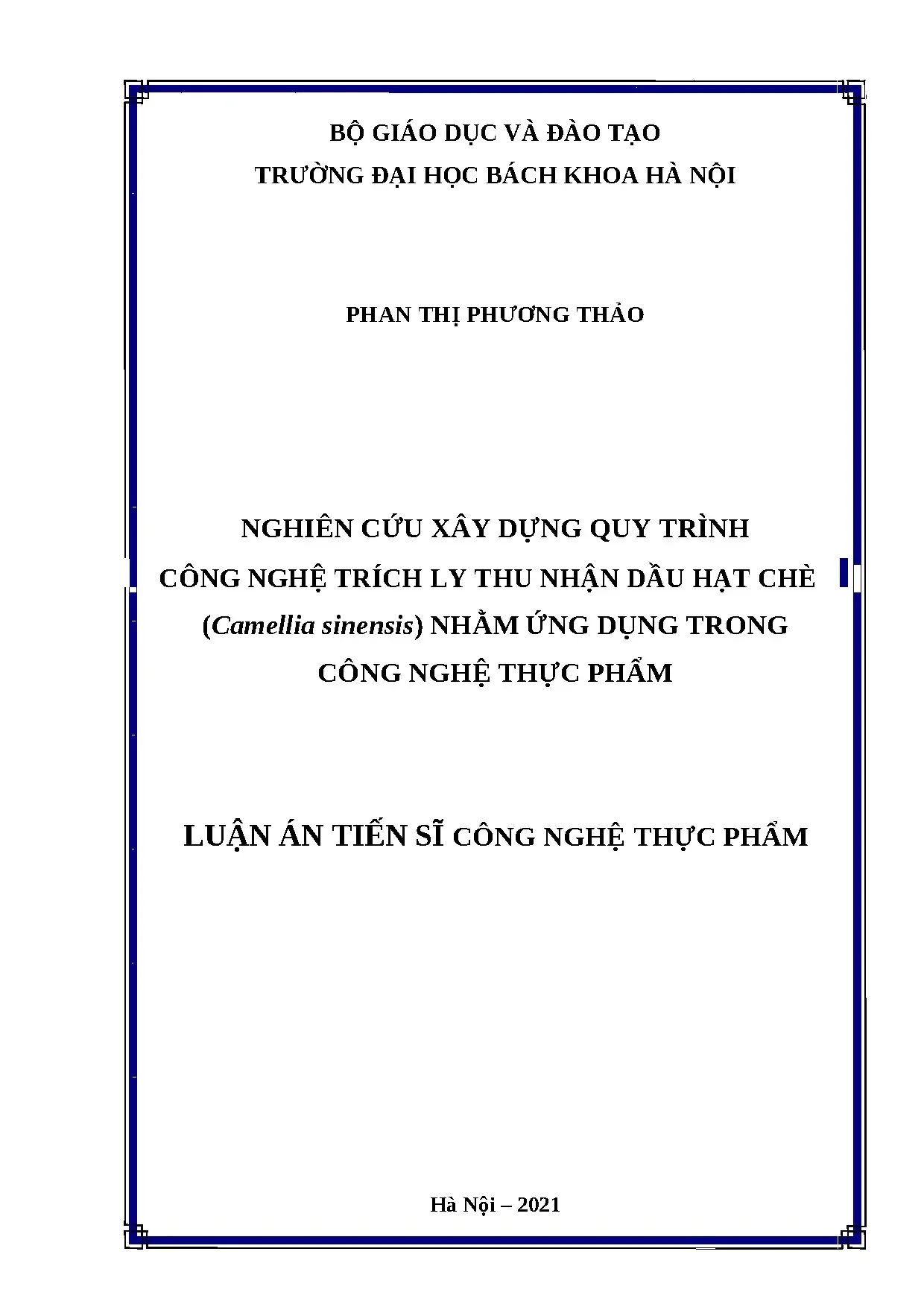 Luận án tiến sĩ nghiên cứu xây dựng quy trình công nghệ tríc