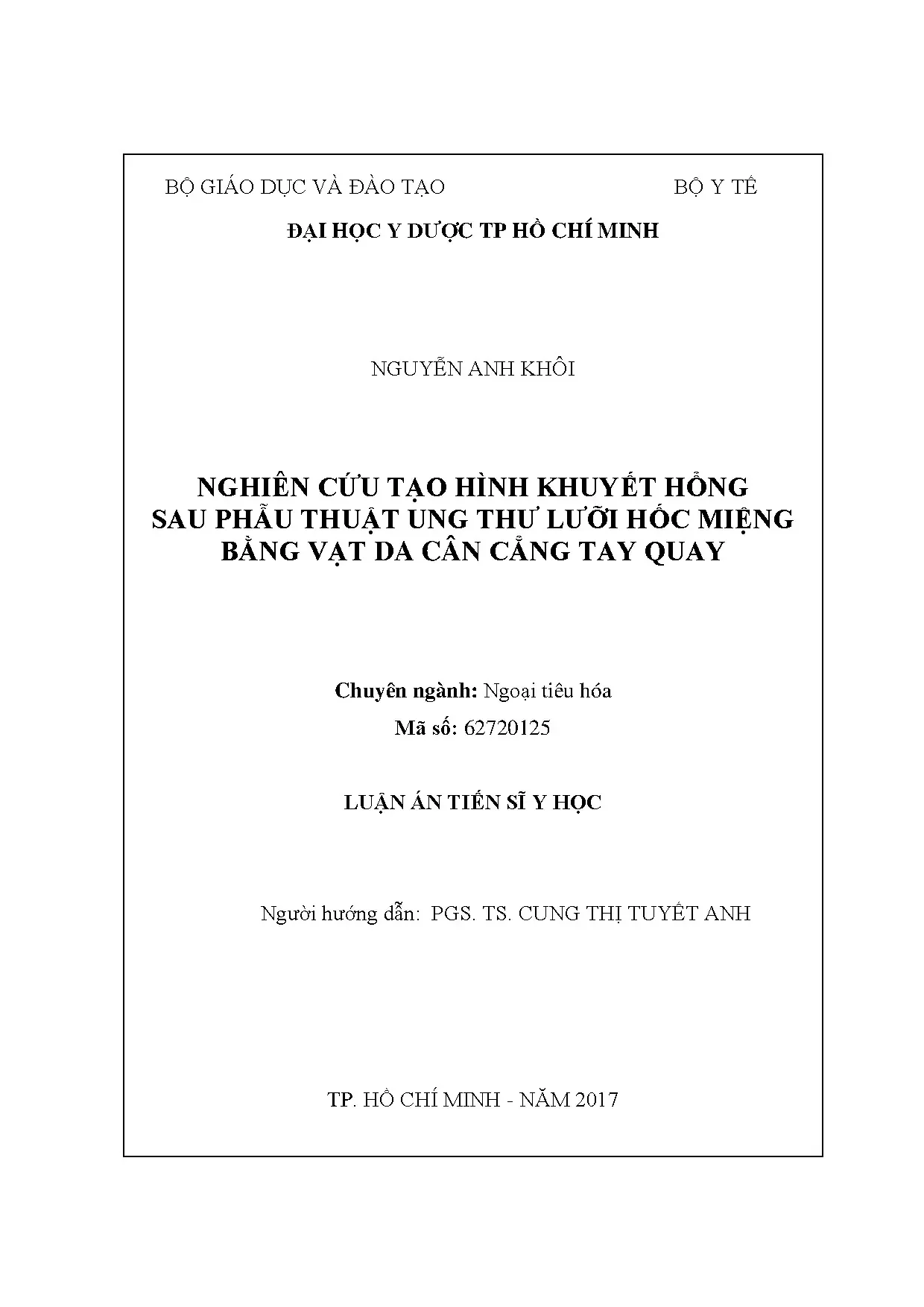 Tạo hình khuyết hổng ung thư lưỡi hốc miệng bằng vạt quay