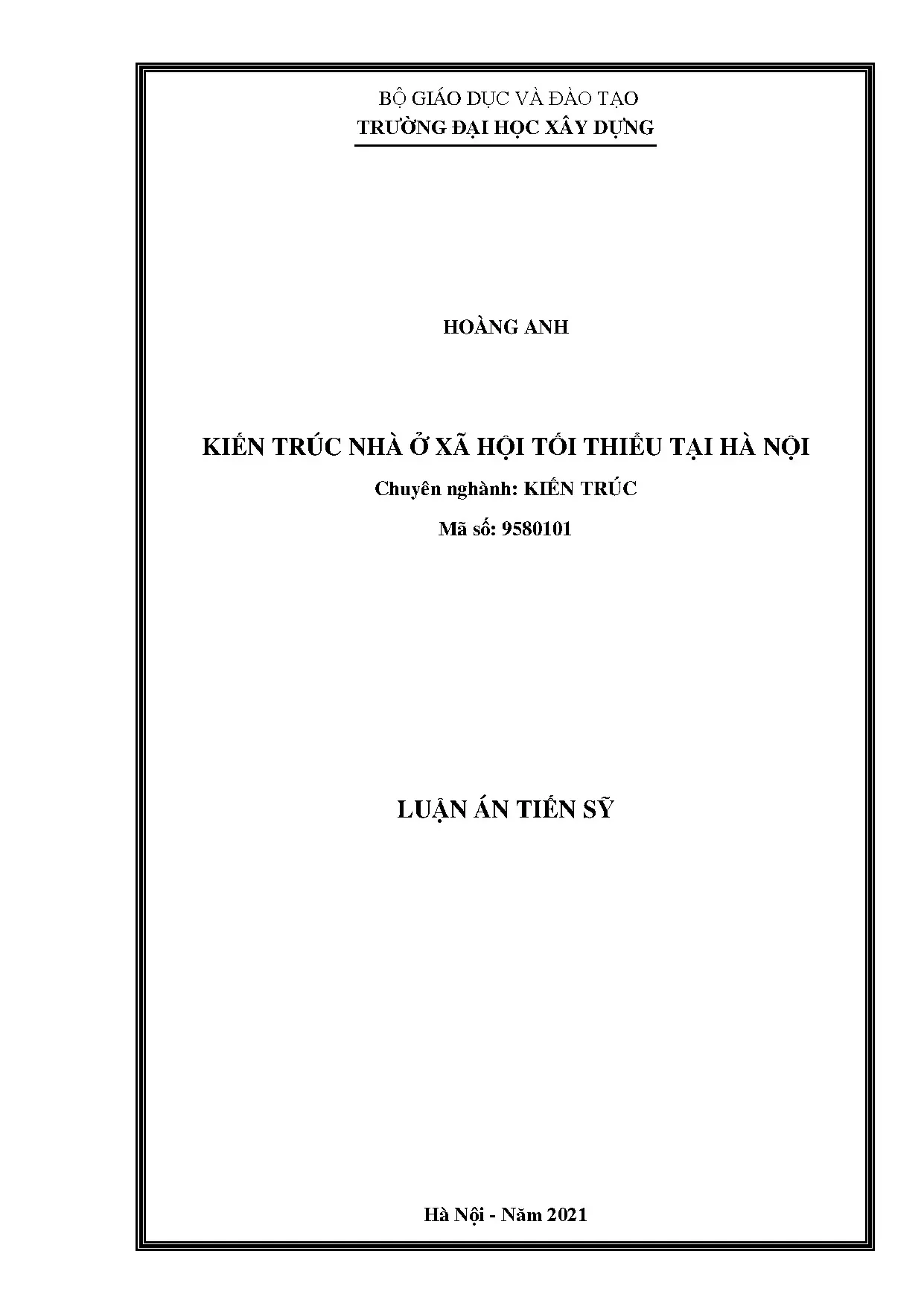 Luận án: Giải pháp Kiến trúc NƠXH tối thiểu tại Hà Nội