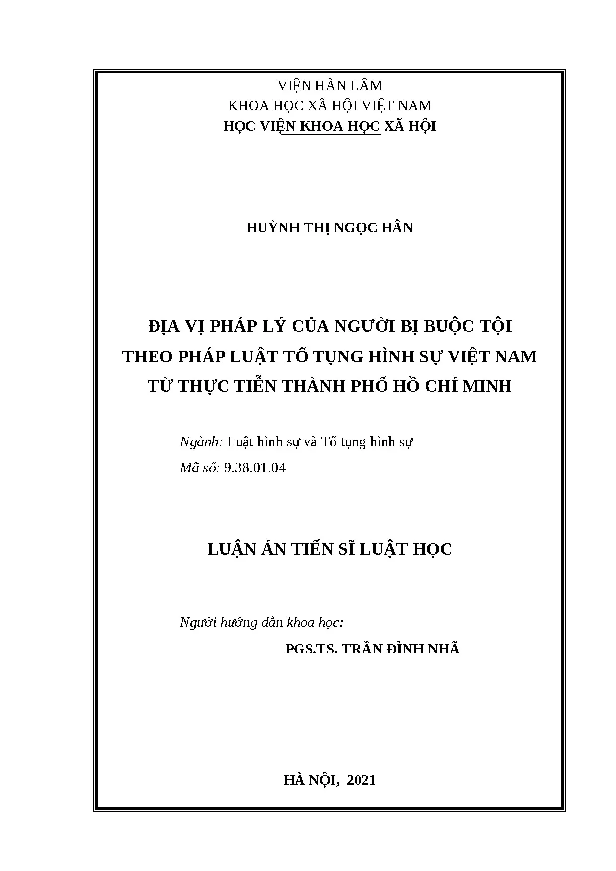 Địa vị pháp lý người bị buộc tội trong tố tụng hình sự Việt Nam