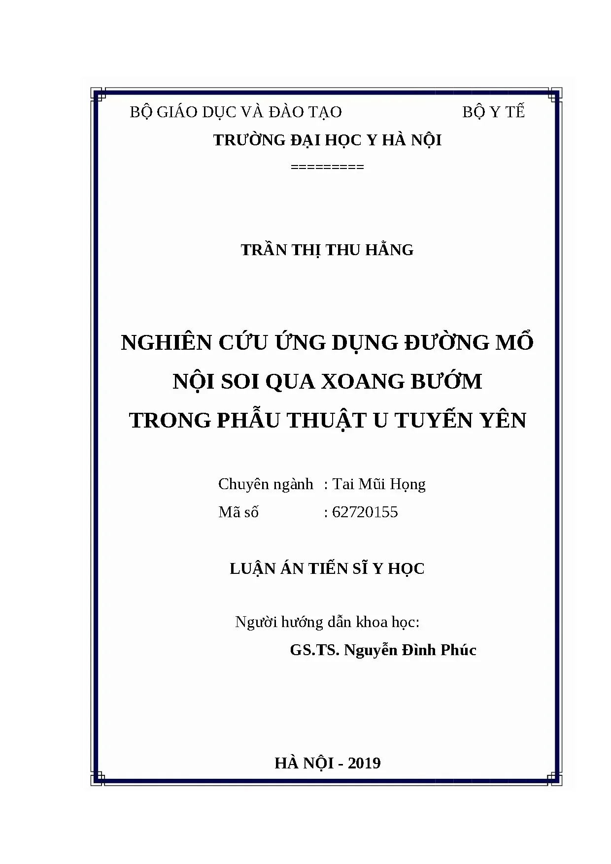 Nghiên cứu phẫu thuật u tuyến yên qua xoang bướm nội soi