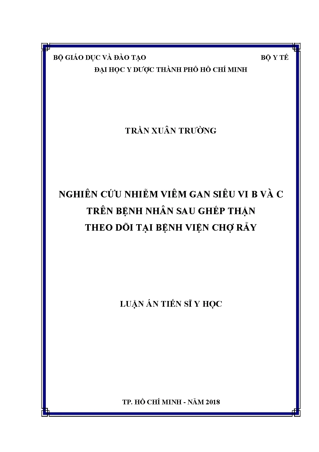 Nghiên cứu nhiễm VGSV B, C ở bệnh nhân ghép thận Chợ Rẫy