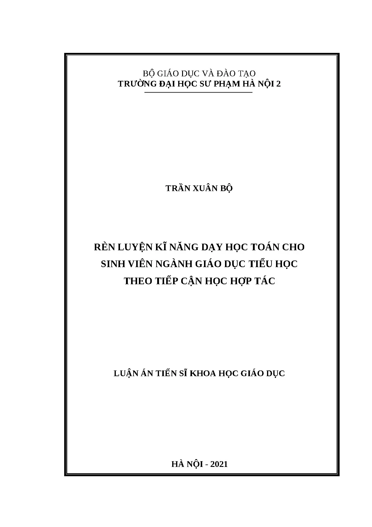 Rèn luyện KNDH Toán cho SV Giáo dục Tiểu học theo Học Hợp tác