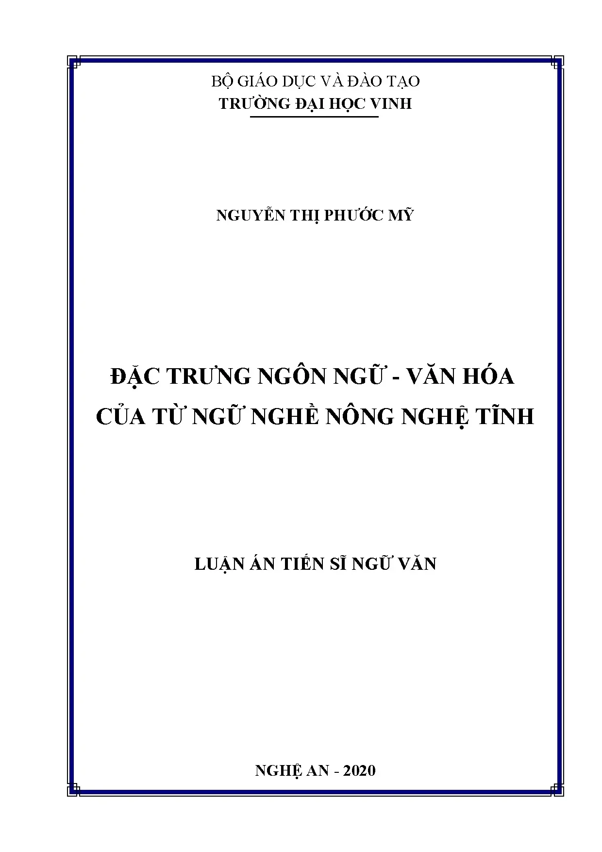 Luận án: Đặc trưng ngôn ngữ văn hóa từ ngữ nghề nông Nghệ Tĩnh
