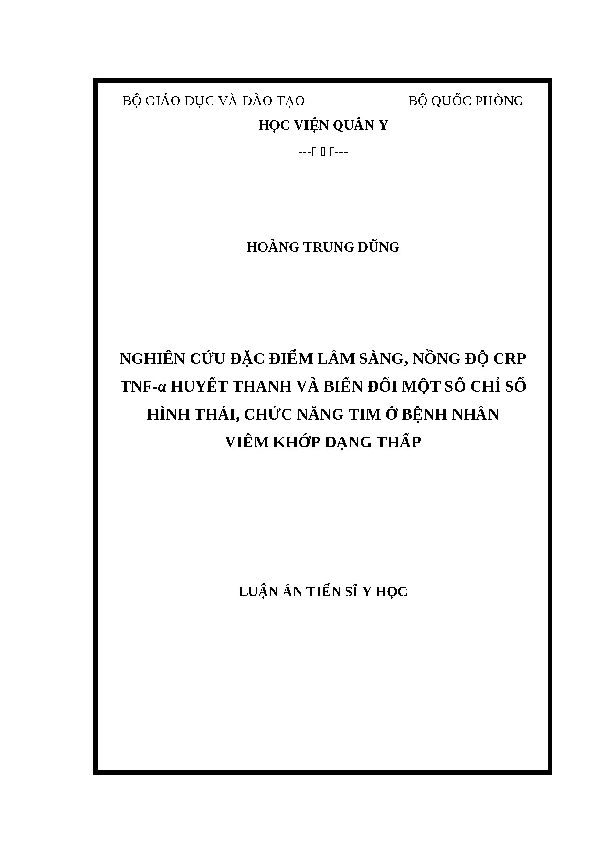 Đặc điểm lâm sàng, CRP, TNF-α & tim ở bệnh nhân VKDT