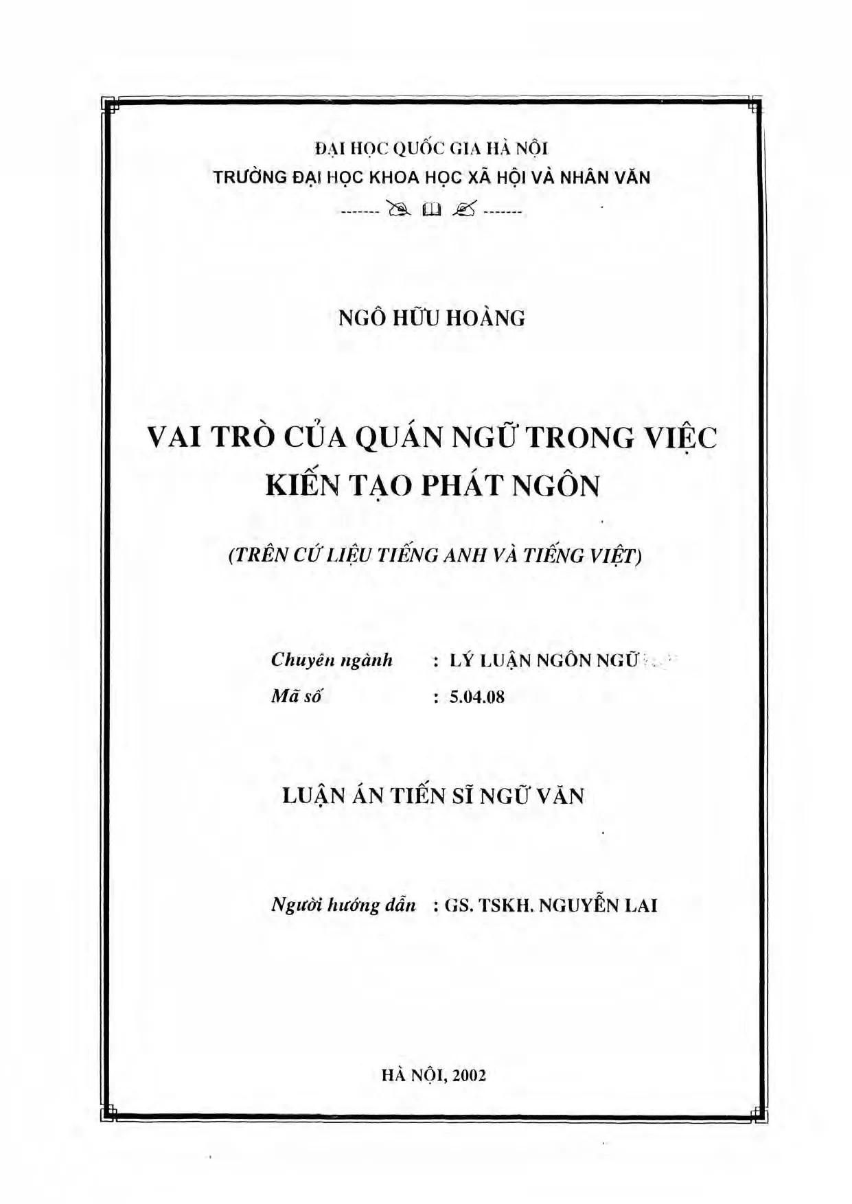 Vai trò quán ngữ trong kiến tạo phát ngôn Anh và Việt